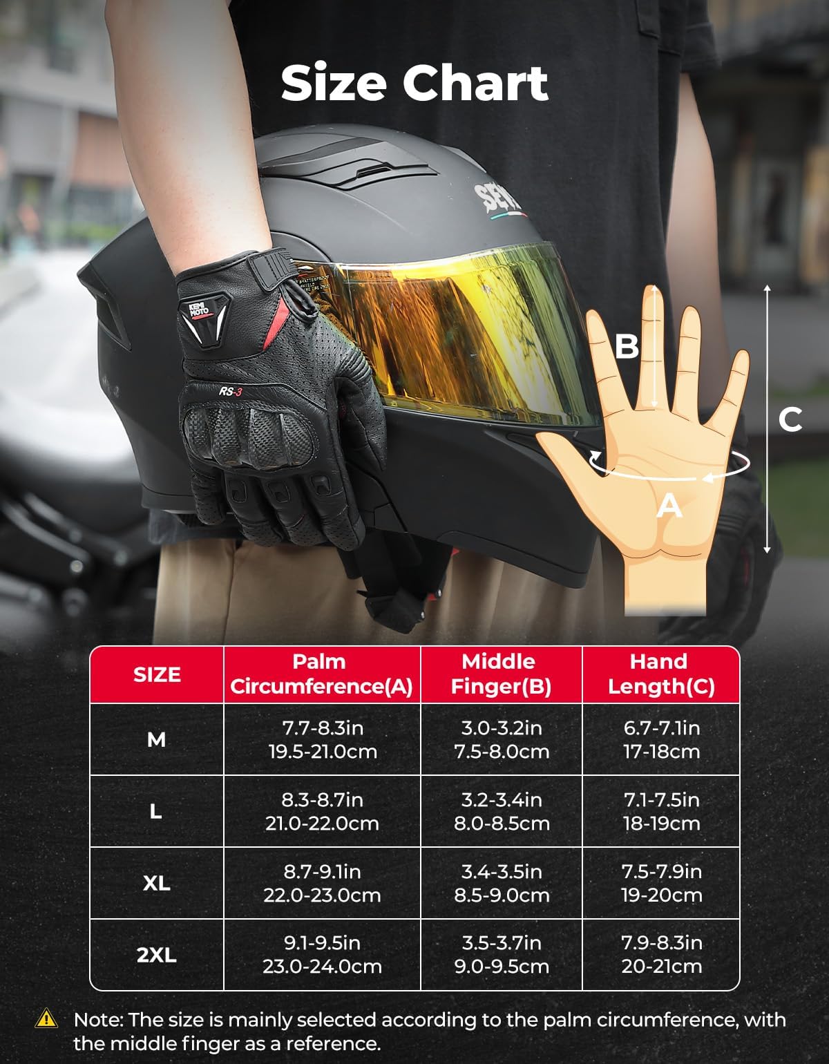 KEMIMOTO Sheepskin Leather Motorcycle Gloves for Men, Motorcycle Gloves for Motorcross Motorbike Dirt Bike Bicycle Racing ATV UTV