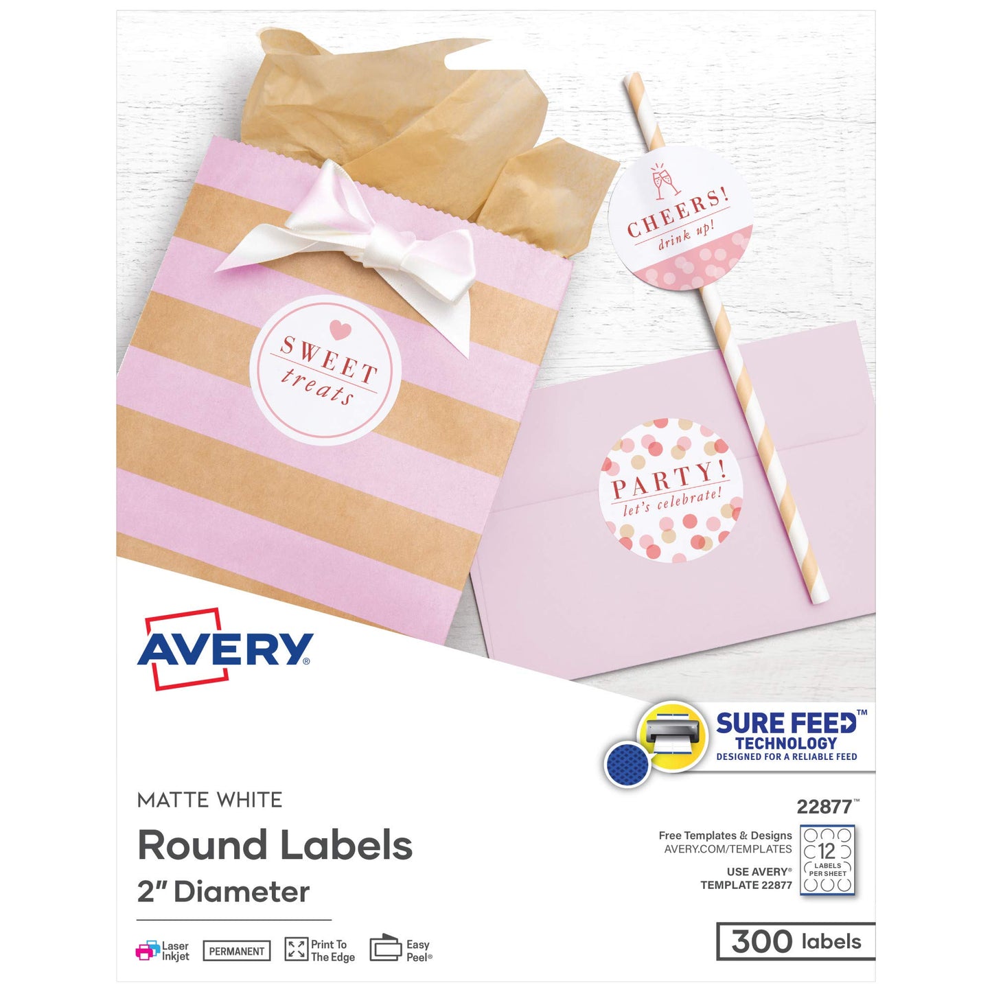 White Print-to-the-Edge Easy Peel Round Labels