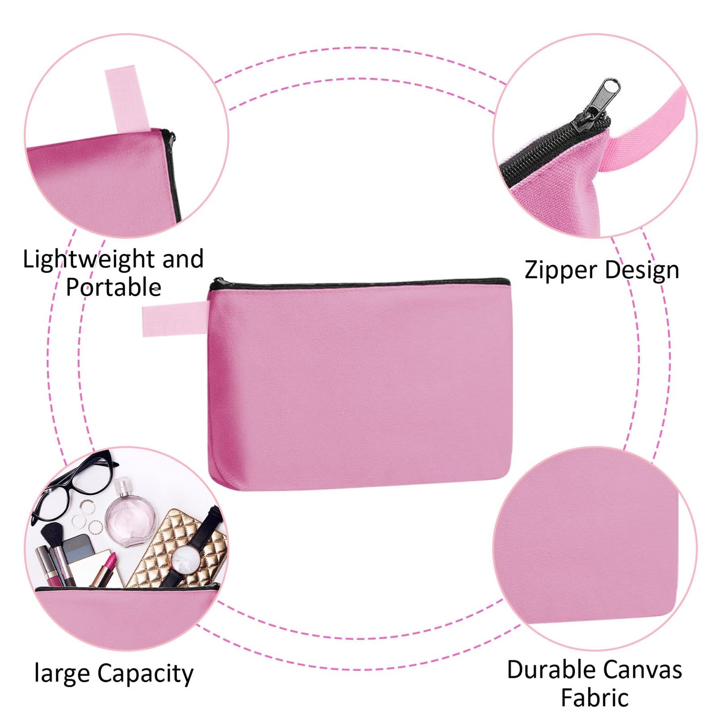 40 Pcs Canvas Makeup Bags Travel Cosmetic Pouch with Zipper Portable Multi Purpose Blank Small Traveling Zippered Organizer for Women Purse Toiletry Pencil Bag,10 Colors,7.4 x 5.1 x 1.7 Inch