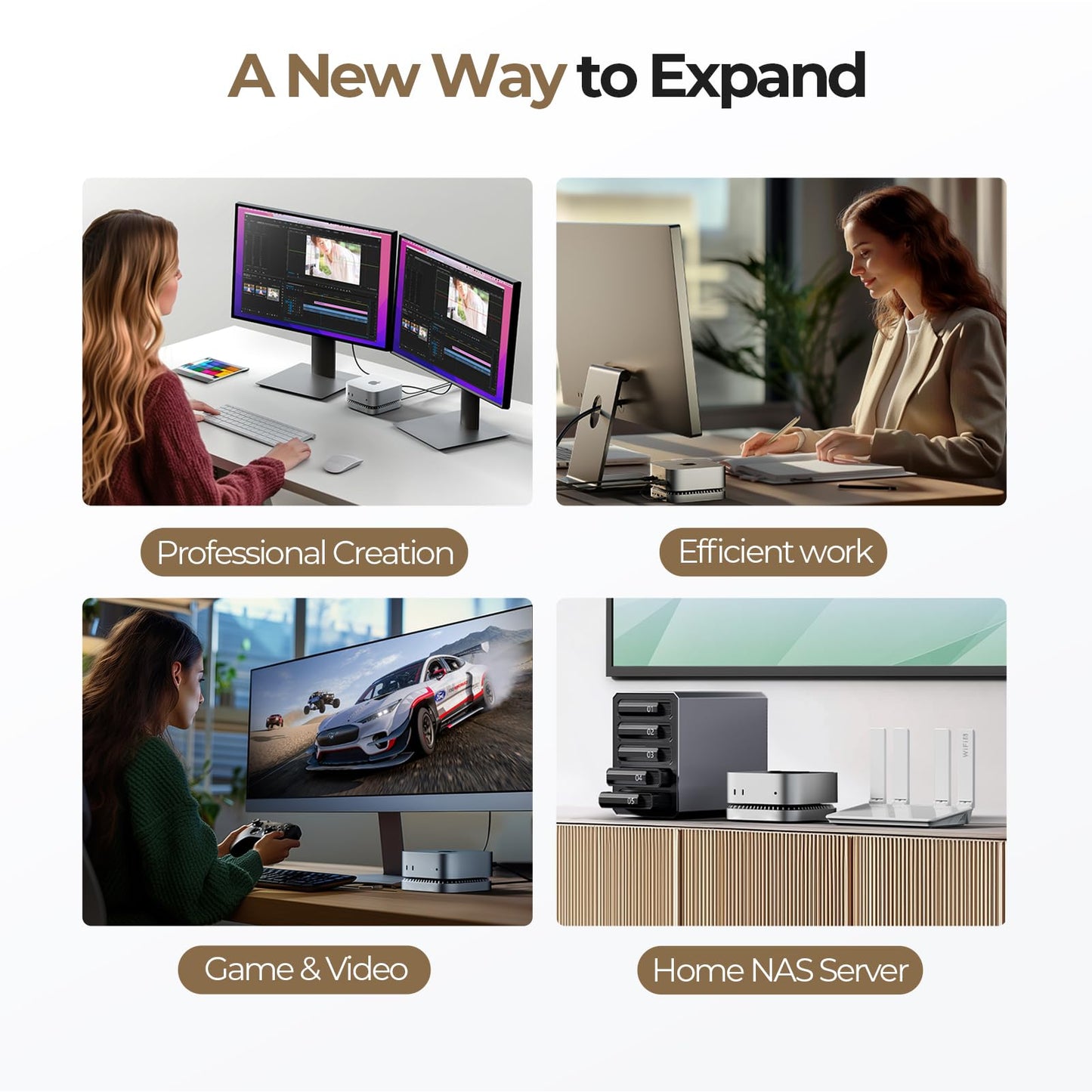 40Gbps Aluminum Hub & Stand for New M4/M4 Pro Mac mini (2024) with 40Gbps NVMe/M.2 SSD Enclosure, 2X USB-A, USB-C Host, 3.5mm Audio – Compatible with All New Mac mini M4/M4 Pro