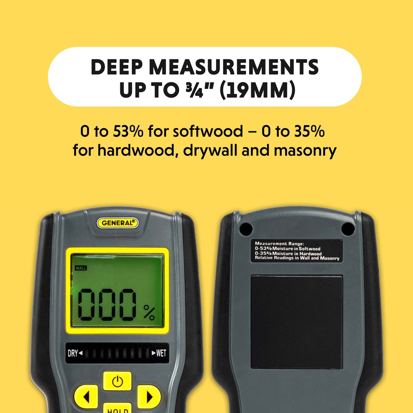 General Tools MMD7NP Moisture Meter, Pinless, Digital LCD with Tricolor Bar Graph