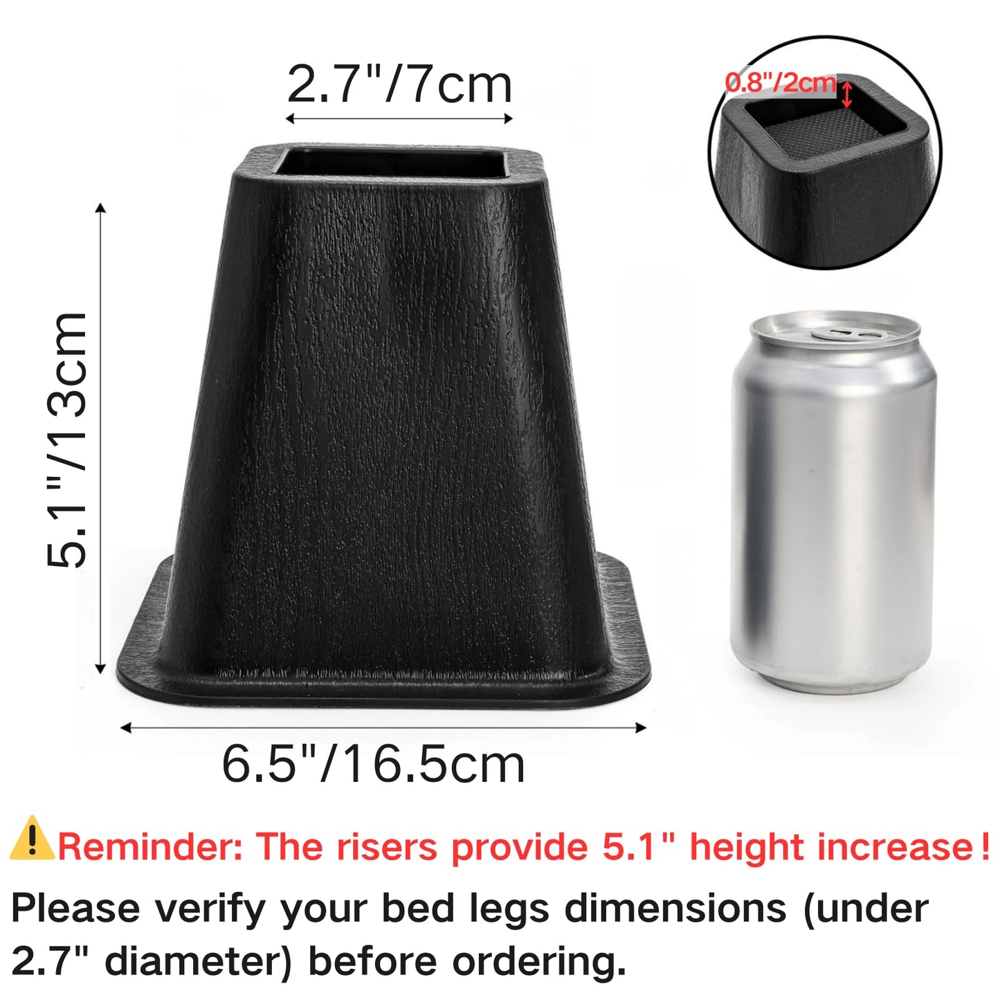 Mezchi 6 Pack Bed Furniture Risers, 6 inch Heavy Duty Couch Lift Risers for Sofa, Chair, Cabinet, Desk, Durable ABS Plastic, Premium Quality, Supports up to 2200 lbs, Black