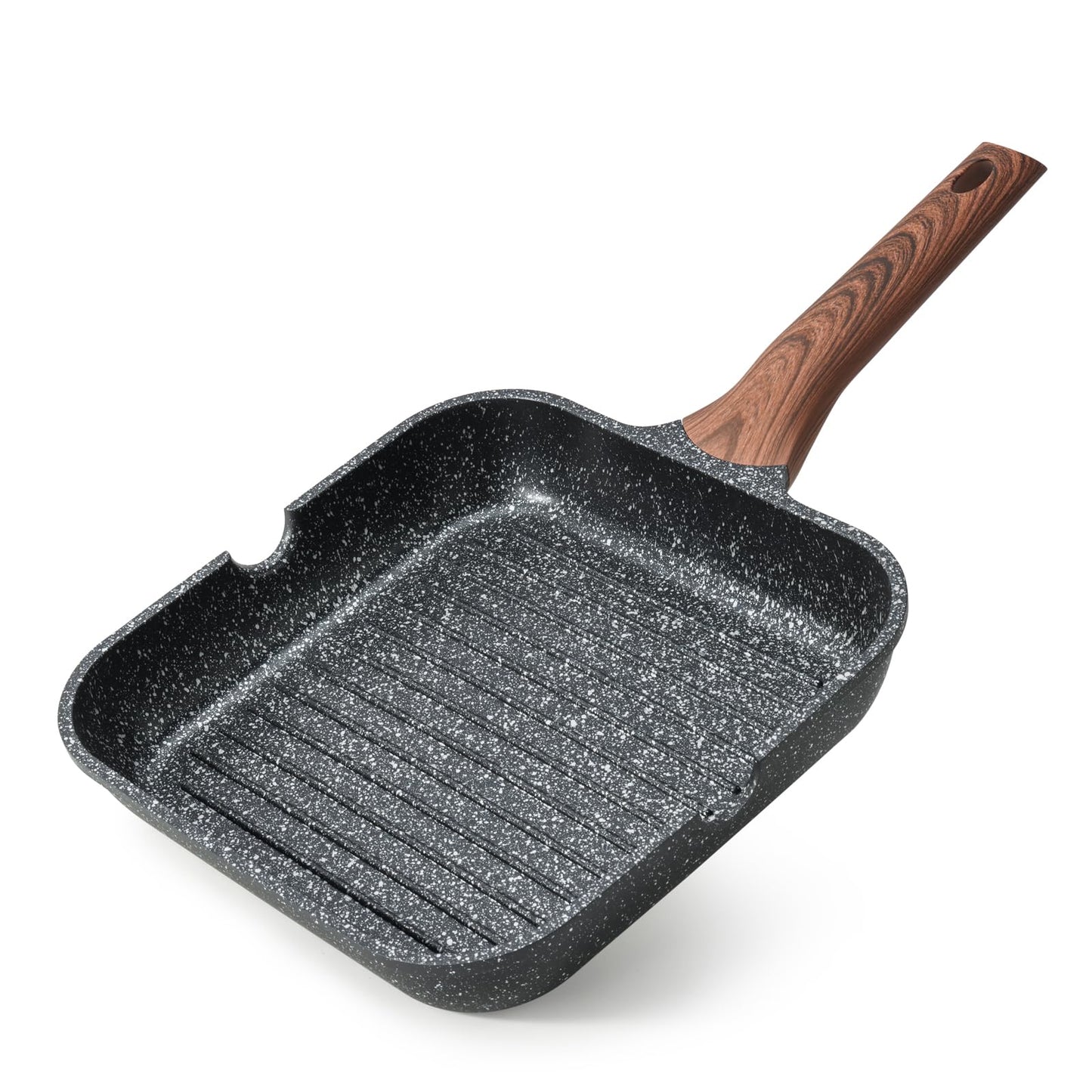 Kordisen Nonstick Grilling Pan for Stove Tops, 11 Inch Square Grill Pan for Indoor Cooking, Granite Coating Grill Skillet with Pour Spouts, Versatile Griddle, Induction Steak Pan, PFOA Free