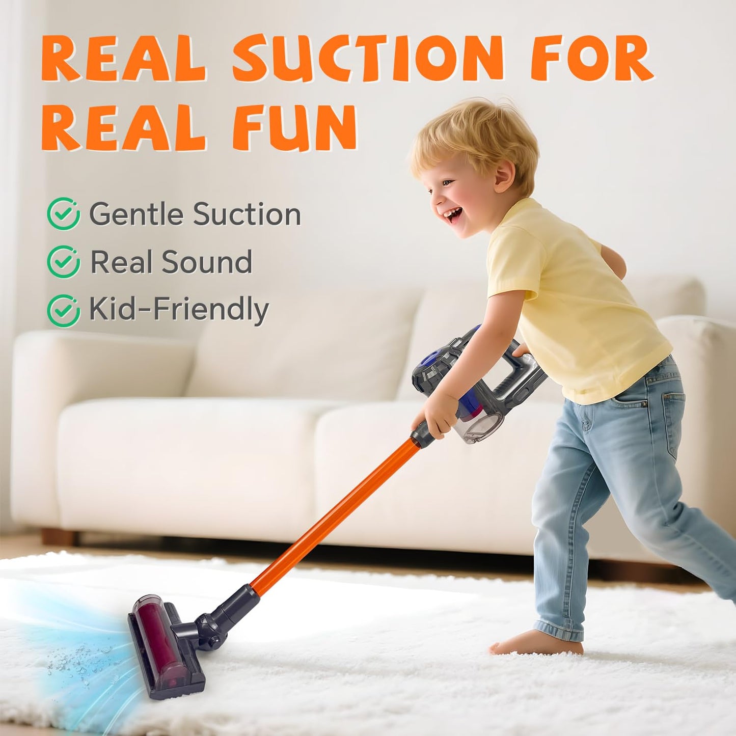 BAYMI 3-in-1 Kids Vacuum Cleaner That Works - Toddler Vacuum Cleaning Toy Set, Kids Working Play Vacuum Cleaner with Real Suction, Montessori Housekeeping Toy for Toddlers 3 4 5 6+