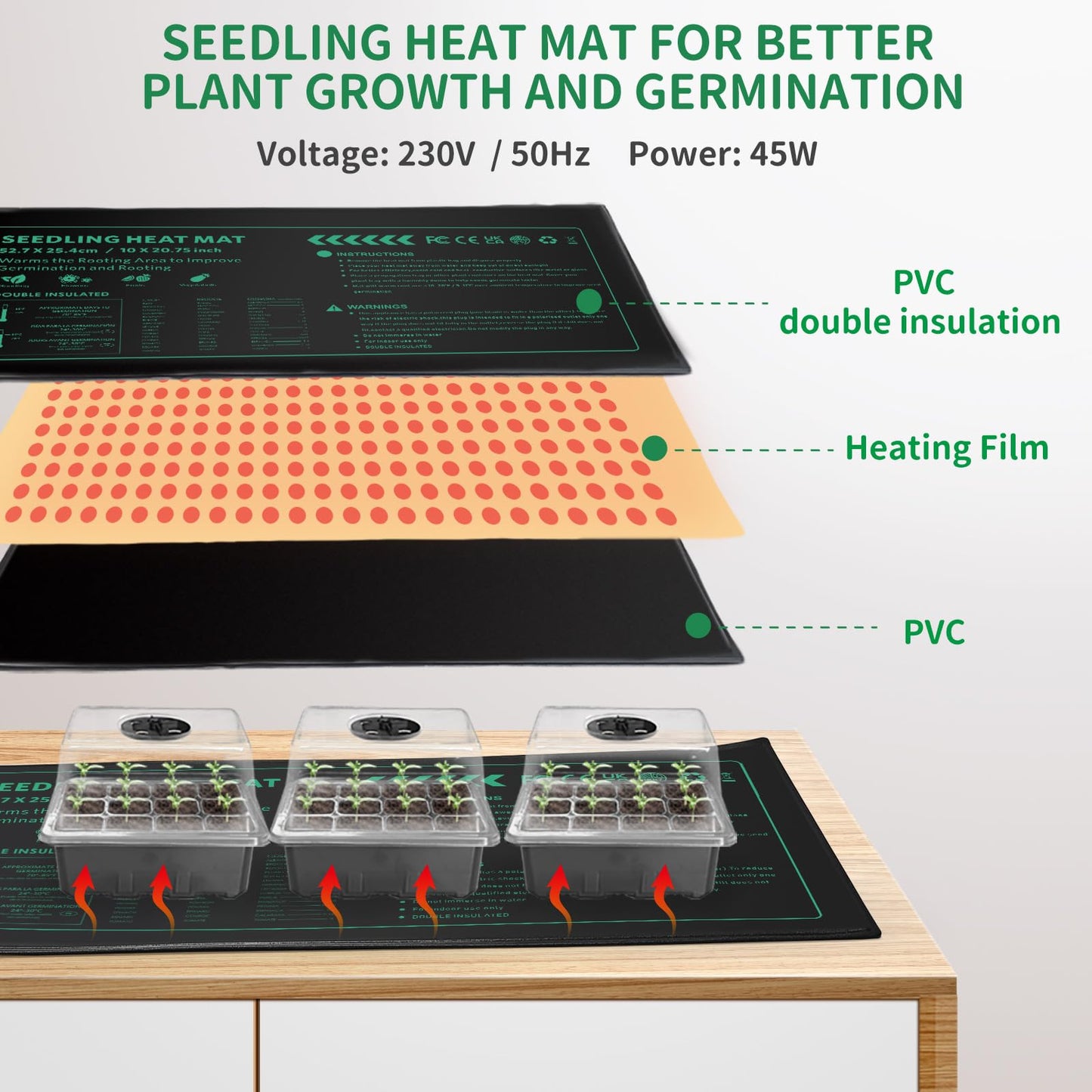 AUPETEK Seed Starter Tray with Grow Light and Heat Pad Seedling Starter Kit 60 Cell Trays Germination Station