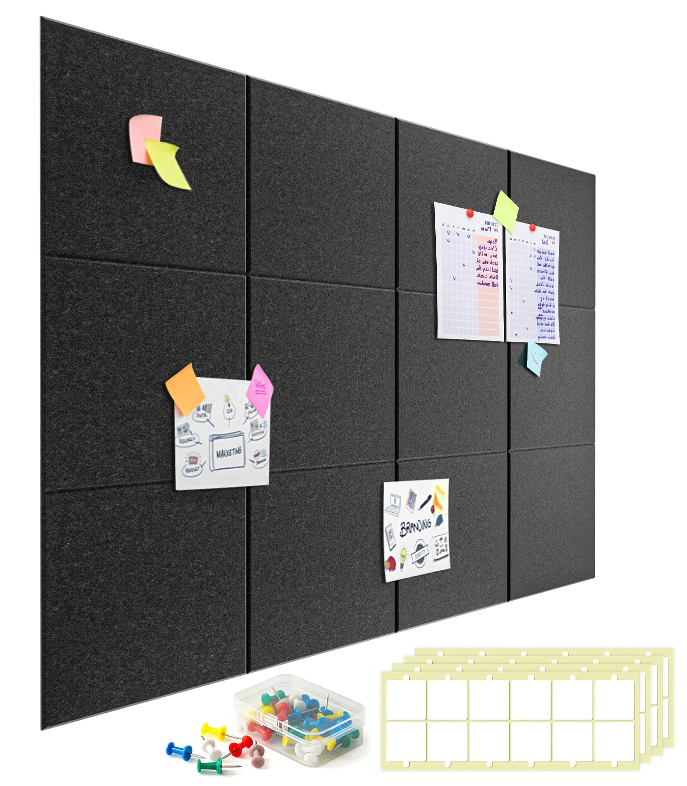 Large Cork Board for Walls - 12 Packs Bulletin Board,48"x36" Cork Board Felt Wall Tiles for Home, School & Office Decor Pin Board,Cork Felt Board DIY Vision Board -Black