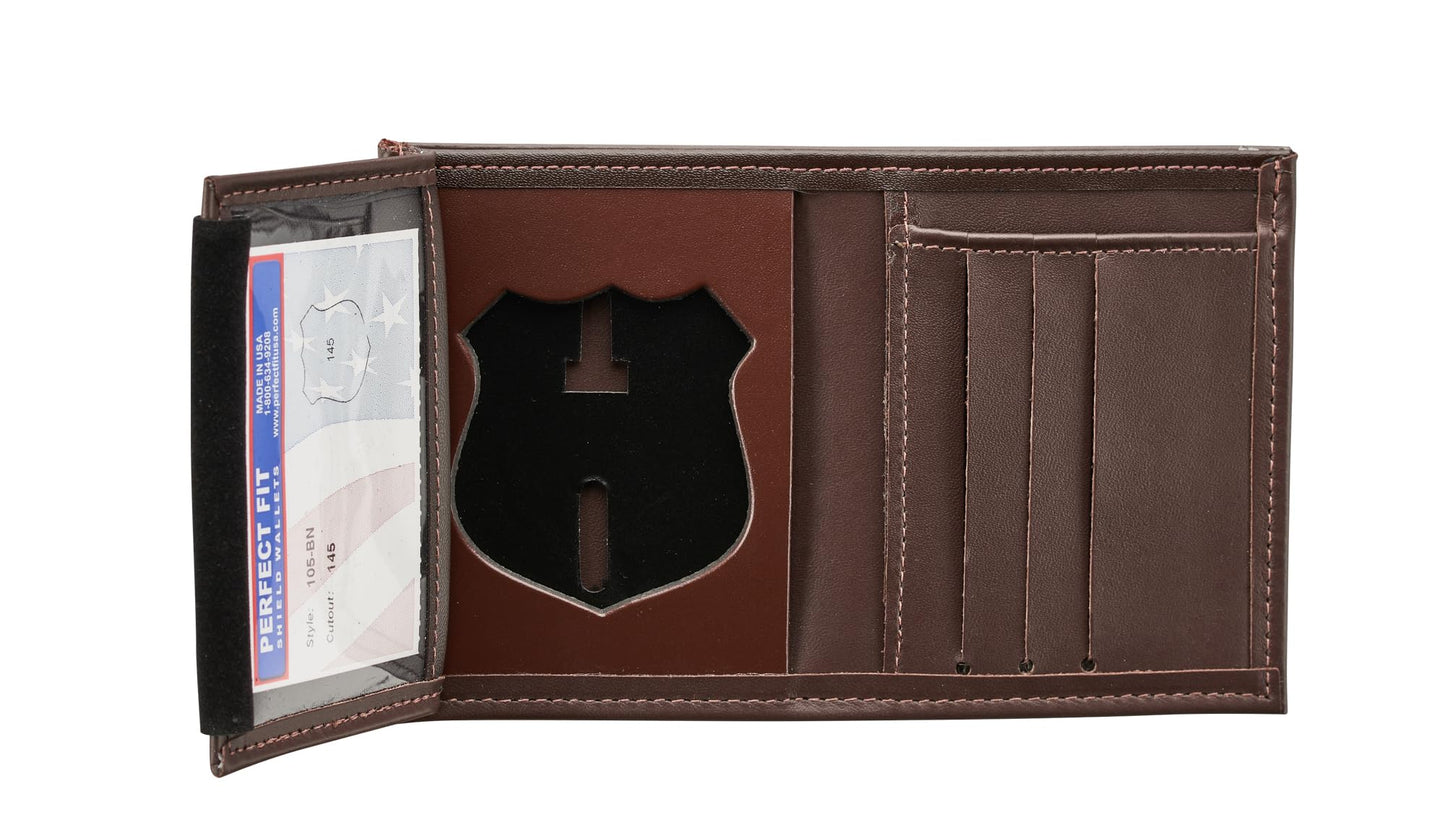 Perfect Fit Shield Wallets NYPD Patrol Officer Leather Hidden Badge Wallet/Badge & ID Case (Cutout PF 145), Brown, Hidden Badge Bi-fold Wallet (Brown)