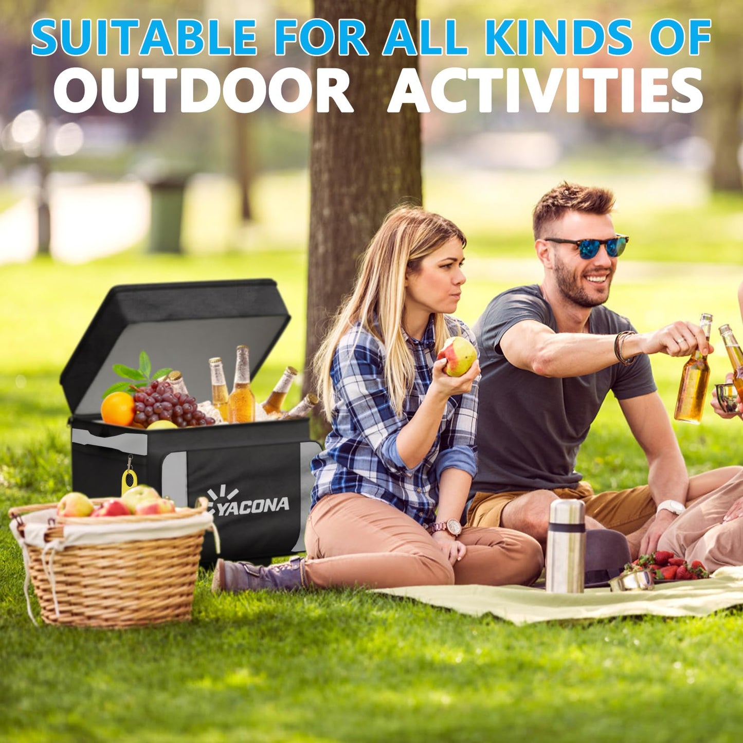 Cooler with Wheels and Handle, 50 Can Rolling Cooler, Portable Collapsible Soft Cooler with Wheels, Leakproof Insulated WheeledCooler for Beach, Camping, Patio Travel, Outdoor, Ball Fields
