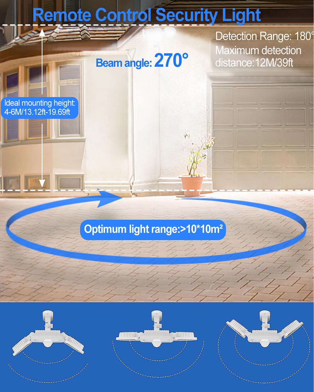 CLY 42W LED Security Lights Motion Sensor Light Outdoor with Remote Control, 3600LM High Brightness 6500K Floodlight, IP66 Waterproof Outdoor PIR Motion Detected Sensor Lights for Garage Yard Porch