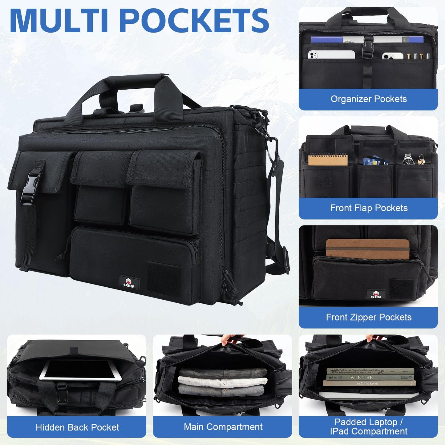 GES Multifunction Mens Outdoor Tactical Nylon Shoulder Laptop Messenger Bag