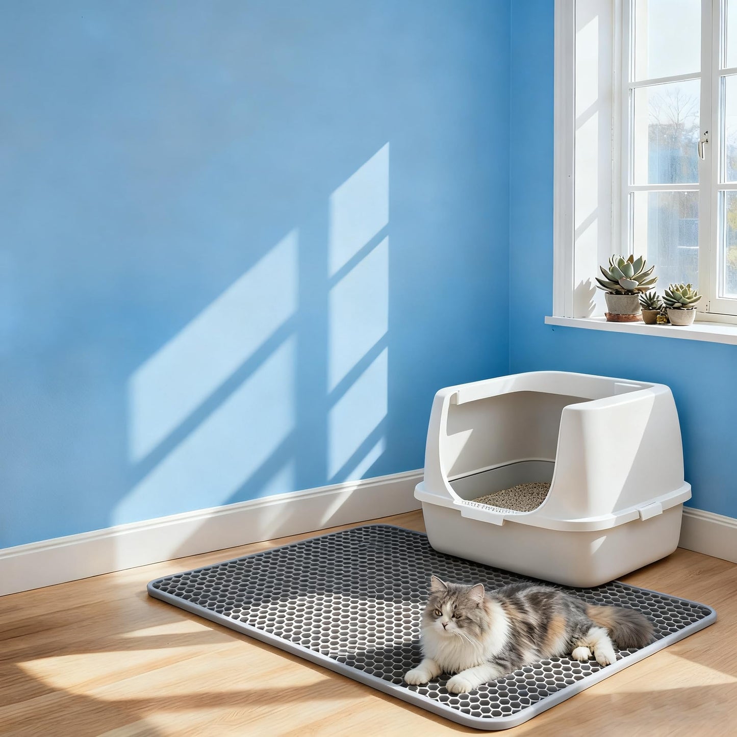 Cat Litter Mat - Litter Trapping Honeycomb Double Layer Mat, Extra Large 118x68/90x60/75x55/60x40/50x40 cm, Washable Waterproof for Litter Box (90 * 60)