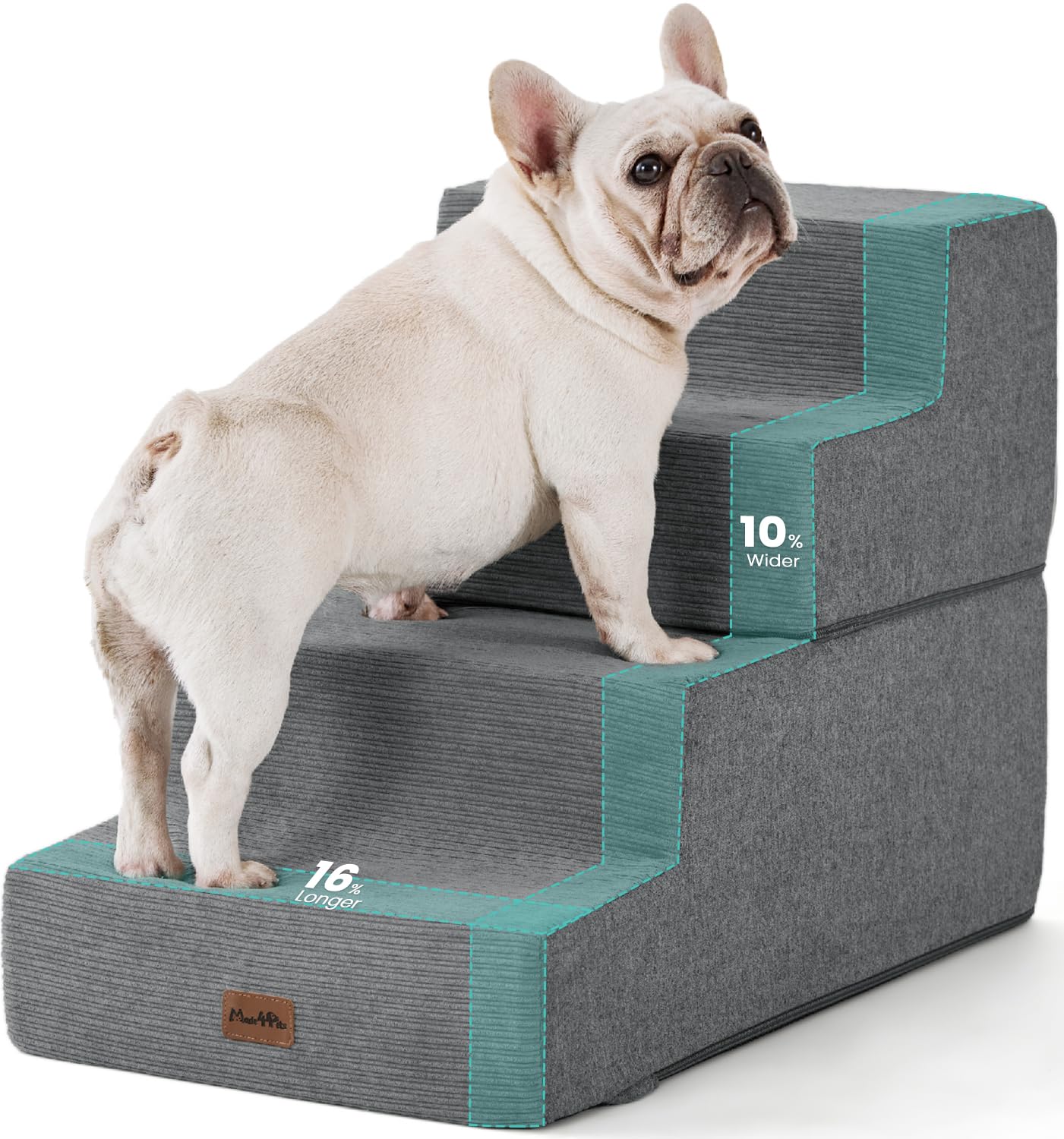 Made4Pets Dog Stairs for Small Dogs High Beds Extra Wide 28" W 35D Foam, 4-Step 18" H Folding Blanced Dog Ramp for High Beds Couch Sofa Chair, Pet Stairs Dog Steps Non-Slip Bottom Cat Stairs-Grey