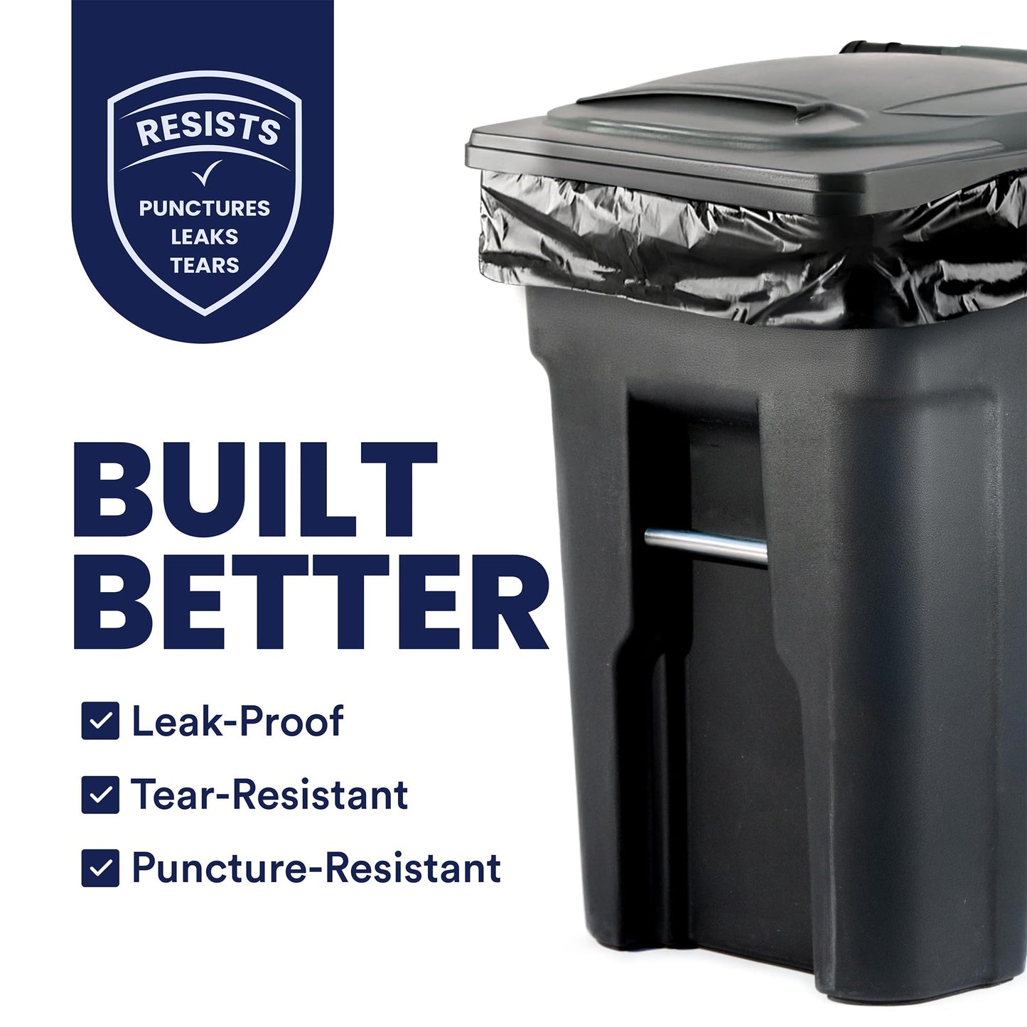 Plasticplace 64-65 Gallon Black Trash Bags, Heavy Duty Toter Can Liners, Tear & Leak-Proof, Industrial Strength, 25 Count, Large Garbage Bags for Kitchen & Commercial Use 1.2 Mil, 50" x 60"