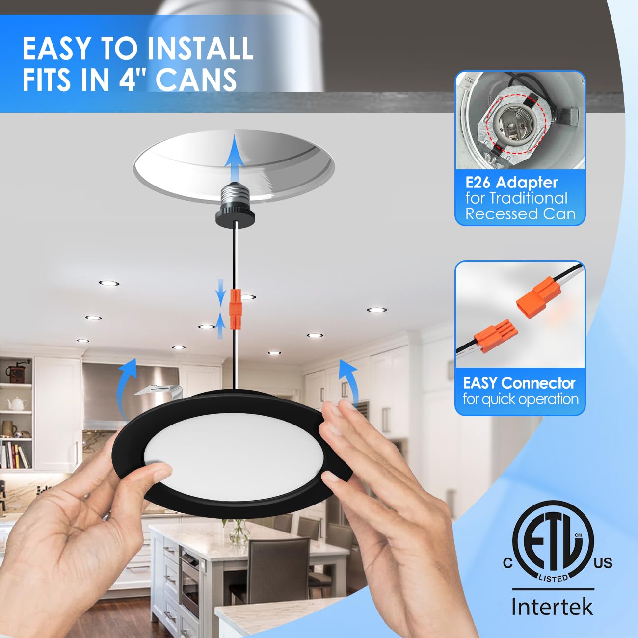 ANWIO Black Pot Lights 6 Inch, 9W 1000LM Retrofit LED Pot Lights Dimmable, IC Rated Recessed Lights 2700K/3000K/4000K/5000K/6000K Color Changeable 5 Pack