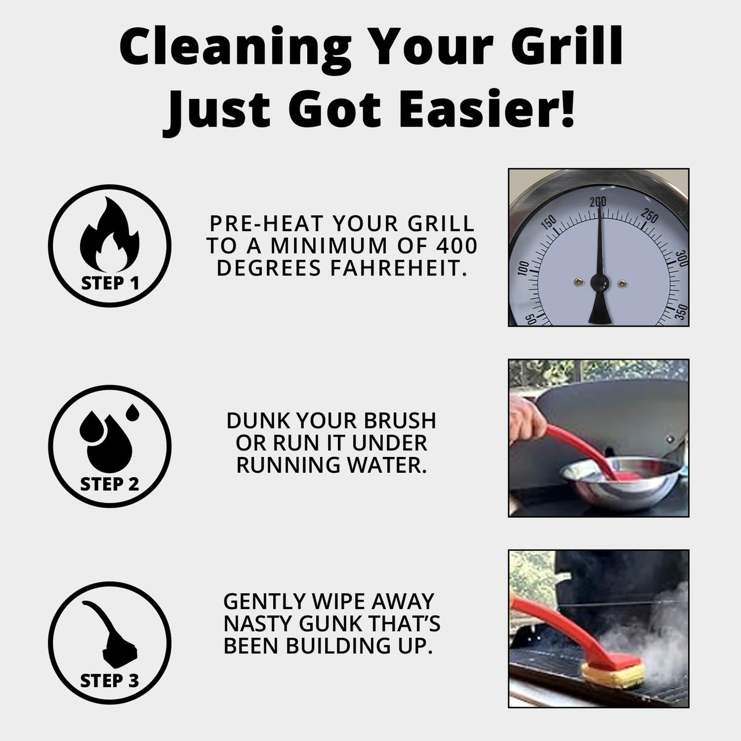 Grill Rescue BBQ Replaceable Scraper Cleaning Head, Bristle Free - Durable and Unique Scraper Tools for Cast Iron or Stainless-Steel Grates, Barbecue Cleaner (Non-Scraper Brush)