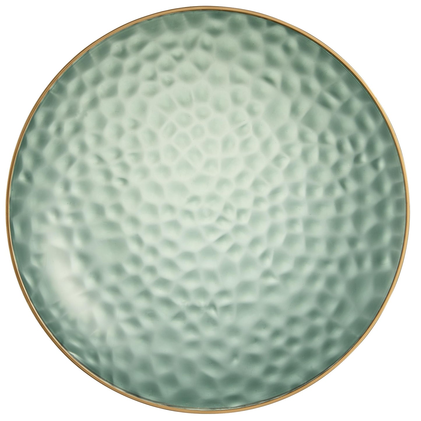 PLASTICPRO 30 Pack Hammered Plastic Plates Heavyweight Disposable Plastic Plates Elegant Clear Hammered Rim Platsic Party Dishes (Hamered Green With Gold Rim, 10'' INCH PLATES)