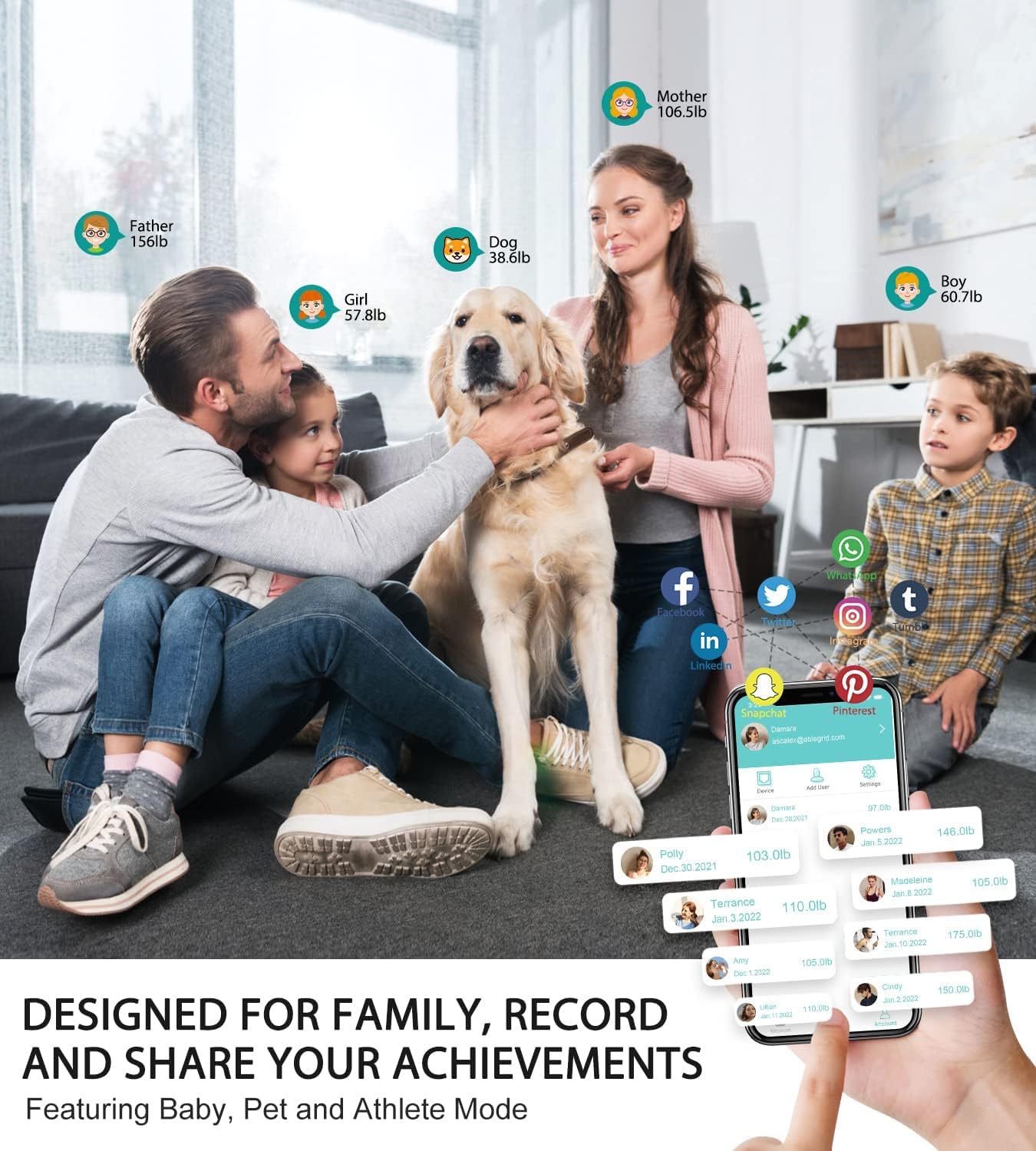 ABLEGRID Body Fat Scale,Digital Smart Bathroom Scale and Fat Percentage,Large LCD Display Screen,Rechargeable Body Composition Analyzer for BMI,Heart Rate,Baby Mode,400lb-Rosegold