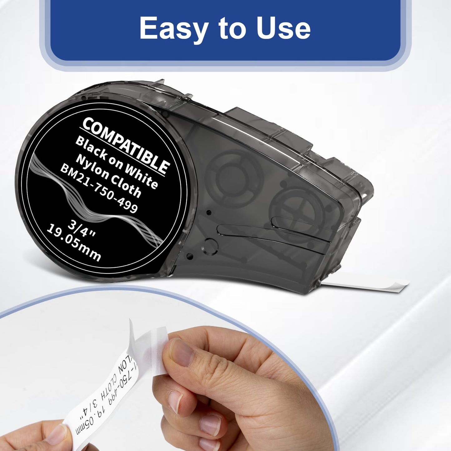 Compatible M21-750-499 Nylon Cloth 3/4 Inch Black on White Label Tape, for Wire and Cable, Used for M210, M211, BMP21 Plus, BMP21 LAB Printer, 0.75" x 16', 3-Pack