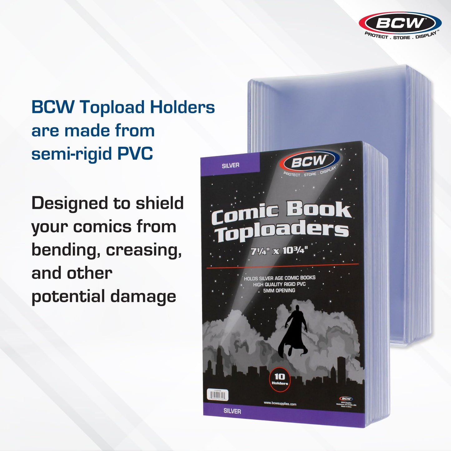 BCW Silver Age Comic Top Loaders (Pack of 10) | Crystal Clear PVC, Migration-Free | Protects Books, Photos, Prints | Rigid Top-Loading Design | Double Pack Convenience | Hard Case