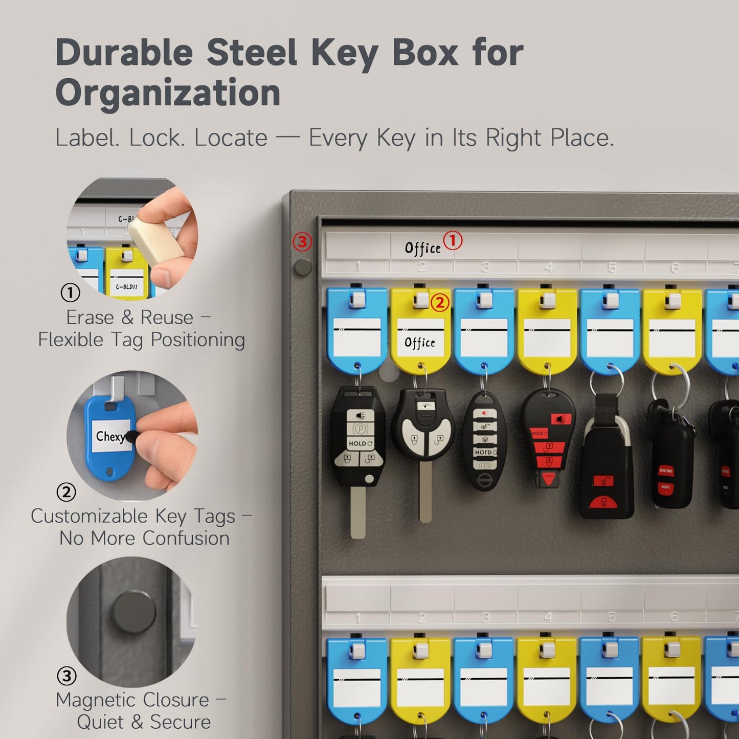 32 Key Cabinet Organizer, Key Lock Box, Key Safe Security Storage Lockbox Holder for Valets, Hotels, Car and House Keys, Key Keeper Box – Black