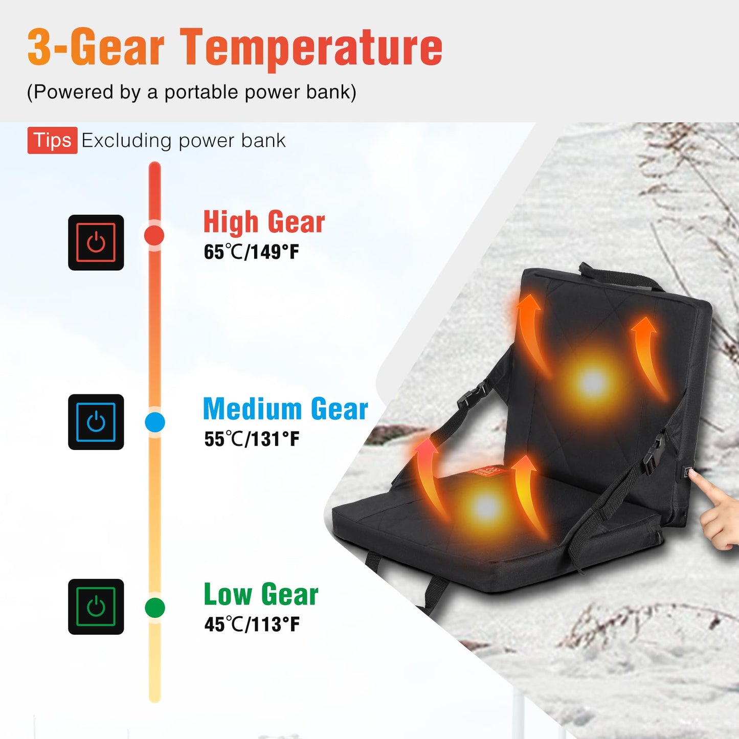 REDCAMP Heated Stadium Seat,Heating Seat Cushion with Back for Camping Fishing (Mobile Power Pack Not Included)