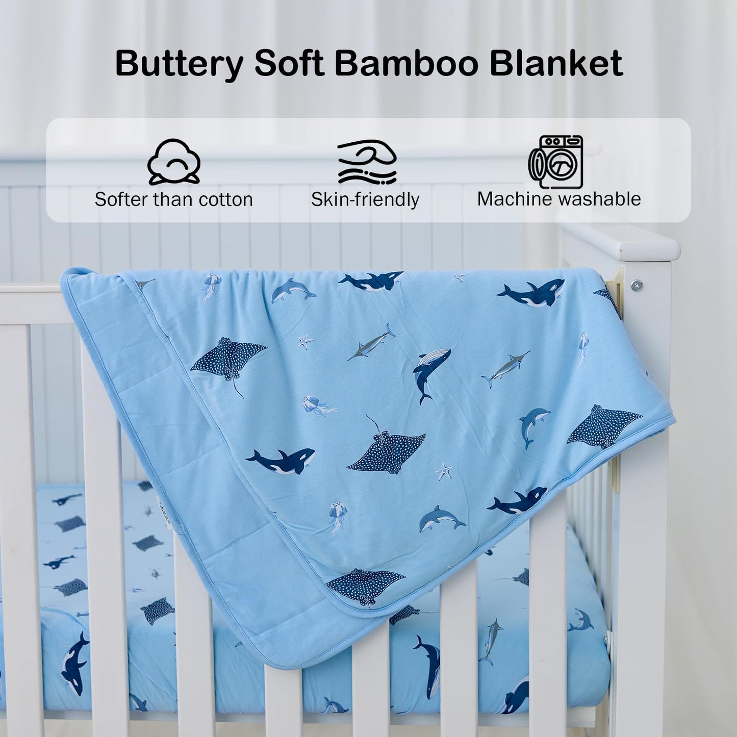 BubblePanda Rayon Made from Bamboo Baby Blanket for Boys Girls Neutral Soft Crib Blanket Toddler Quilt Comforter Newborn Nursery 30 x 40 Inch Shark