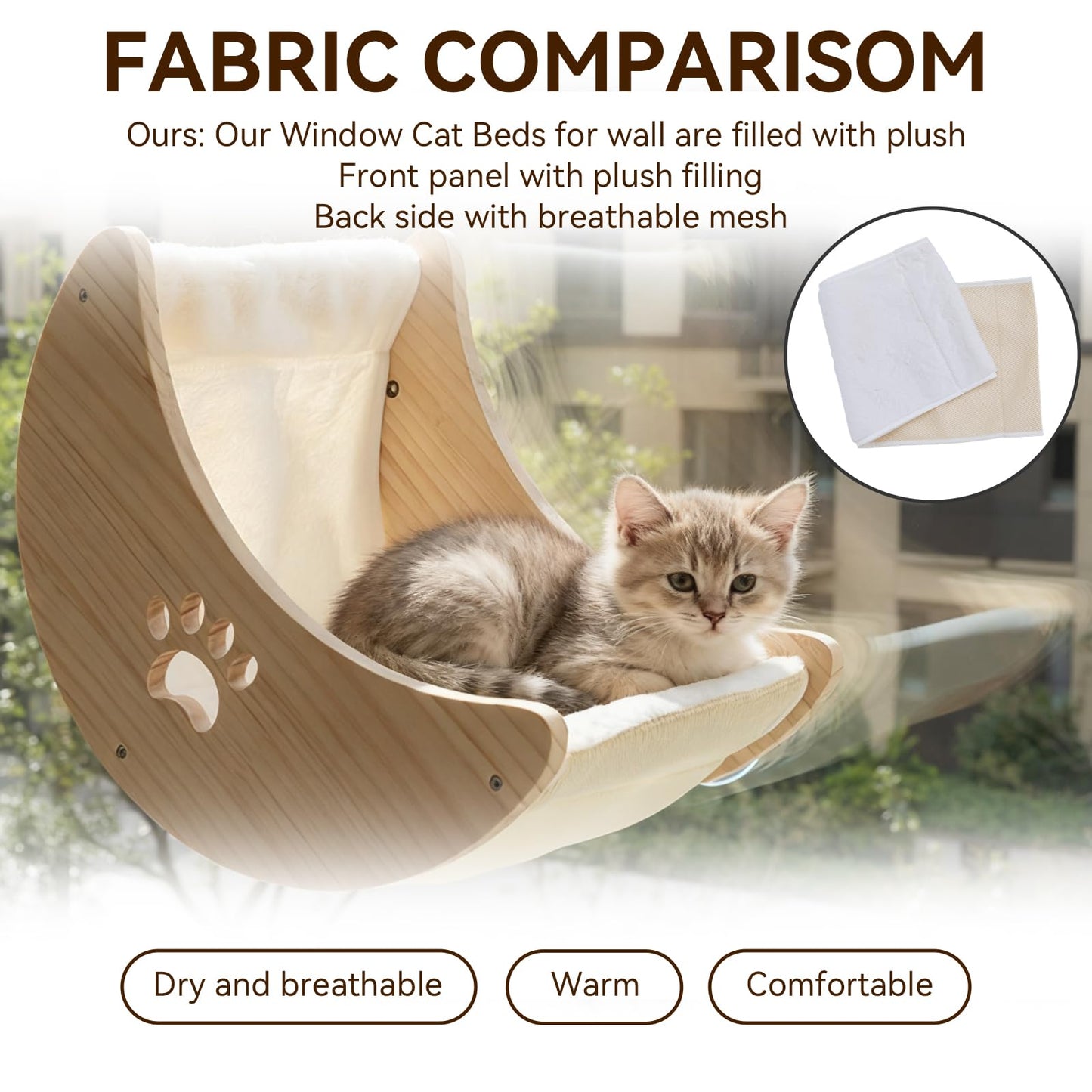Cat Window Perch Cat Window Hammock Bed Wooden Moon Cat Shelves Mounted Strong Suction Cup Shelvesfor Sleep Watch Birds Sunbathing Holds 50 Pounds Comes with Warm Spacious Pet Bed