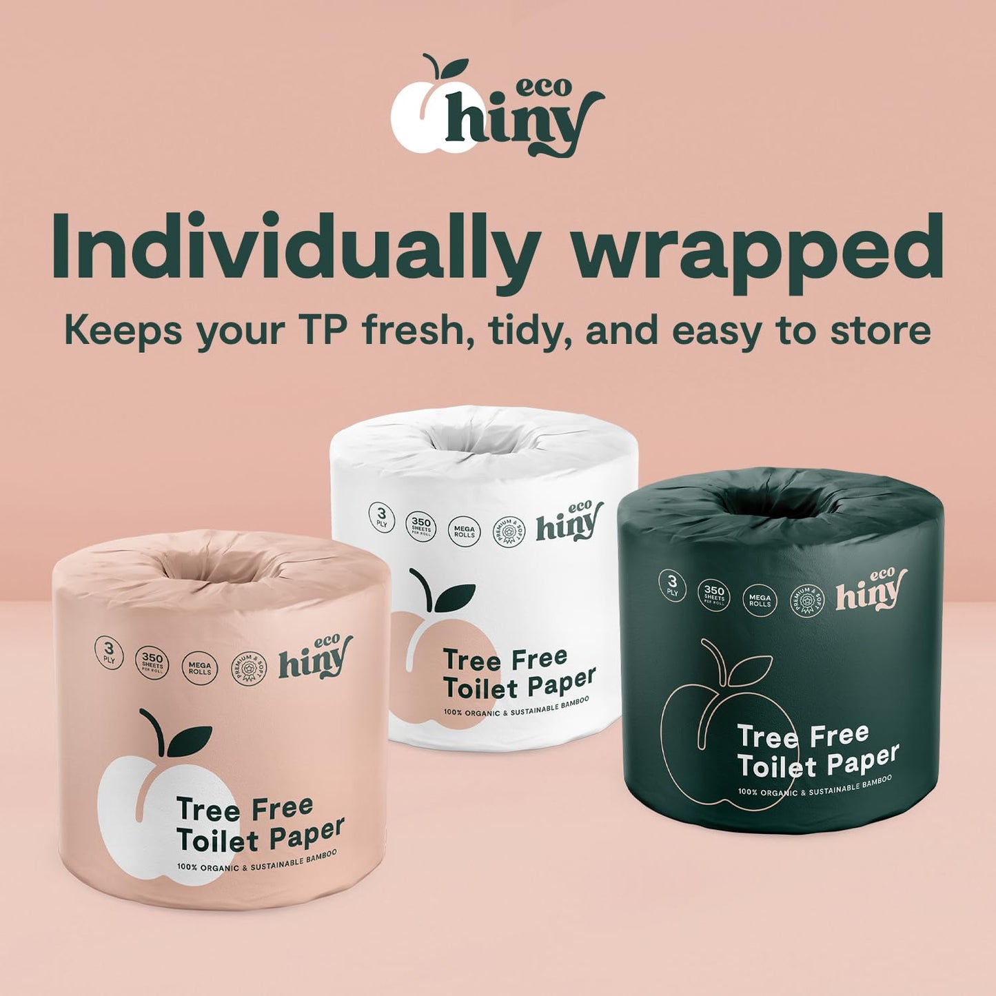 ECOHINY Premium & Soft Bamboo Toilet Paper | 12 Mega Rolls, 350 Sheets Each, 3-Ply | FSC Certified, PFAS & BPA Free, Septic Safe | Tree & Plastic Free Packaging