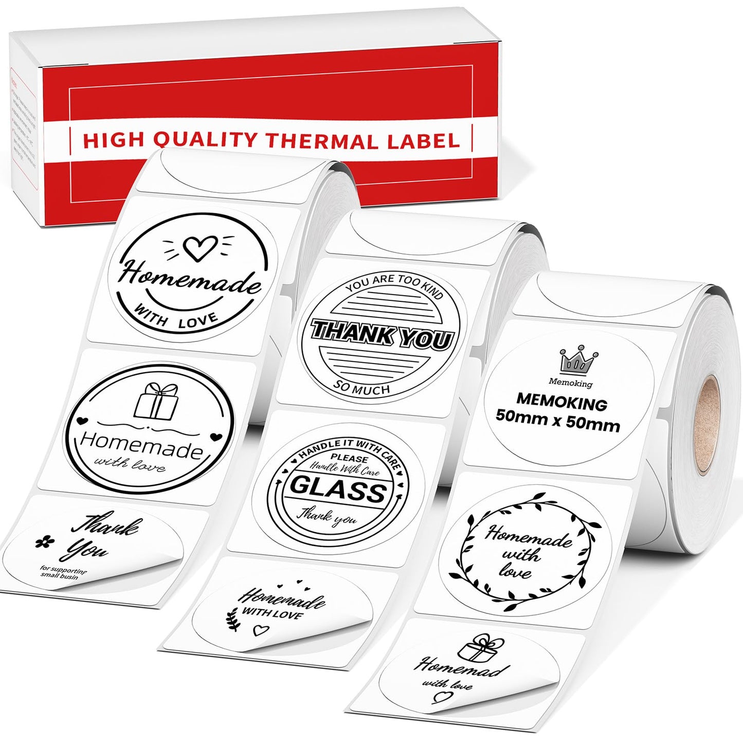 White M110 Thermal Labels Round - 50x50mm(1.96") Circle Label Refills Compatible with Phomemo M220 Labels for M110, M220, M221, M200, M150, M250, M260 Label Maker for Logo, Design, Thanks, 420PCS
