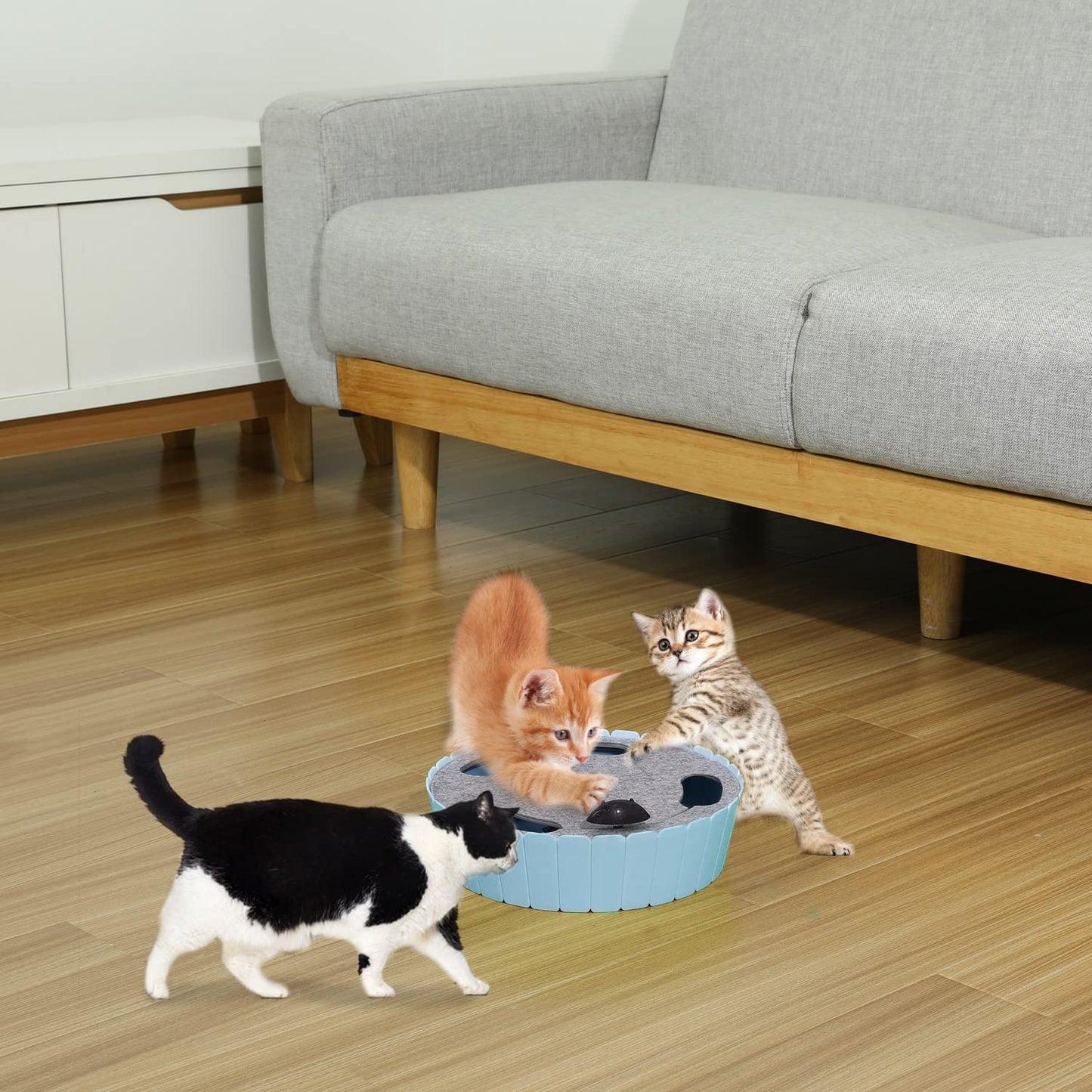 Pawaboo Interactive Cat Toy with Running Mouse, Electronic Motion Cat Toy Automatic Teaser for Indoor Cats, Pop and Play Hide Seek Cat Toy Hunting Mouse for Pet Cat Kitten Play Fun Exercise, Blue