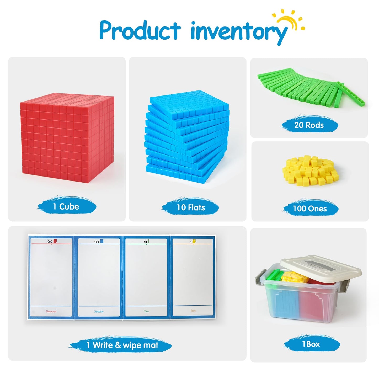 TOMMYHOME Plastic Base Ten Blocks Set,Maths manipulatives for 2nd Grade classrooms.Place Value Blocks,Counting Cubes to Help Kids Learn Maths.