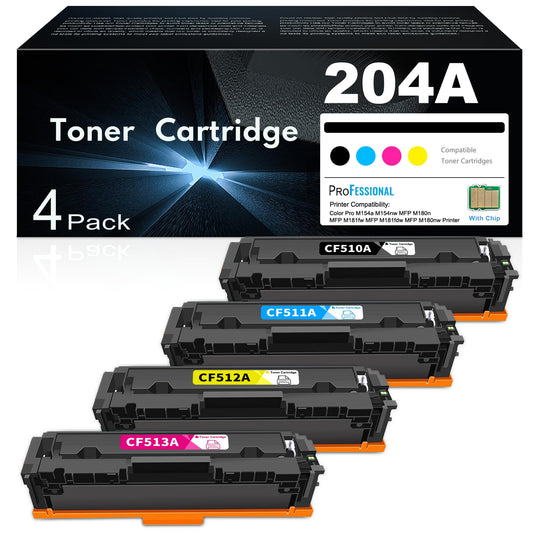 204A Toner Cartridges 4 Pack Replacement for HP 204A Toner CF510A CF511A CF512A CF513A Color Pro M154a M154nw Pro MFP M180n M181fw M181fdw M180nw Printer Ink (Black, Cyan, Magenta, Yellow)