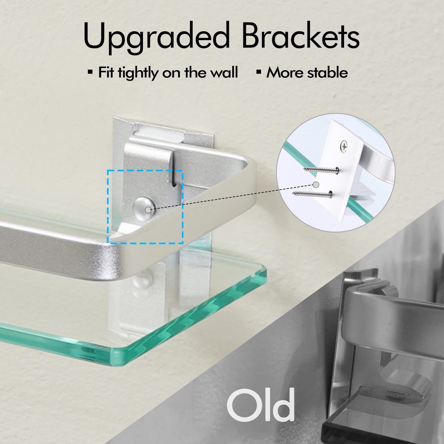 KES Bathroom Glass Shelf Tempered Glass Shelf 13.8 inch, Aluminum Extra Thick 8MM Glass Shelves Over Toilet 1 Tier Rectangular Clear Glass Shelf 3 Packs, Wall Mounted, Silver, A4126A-P3