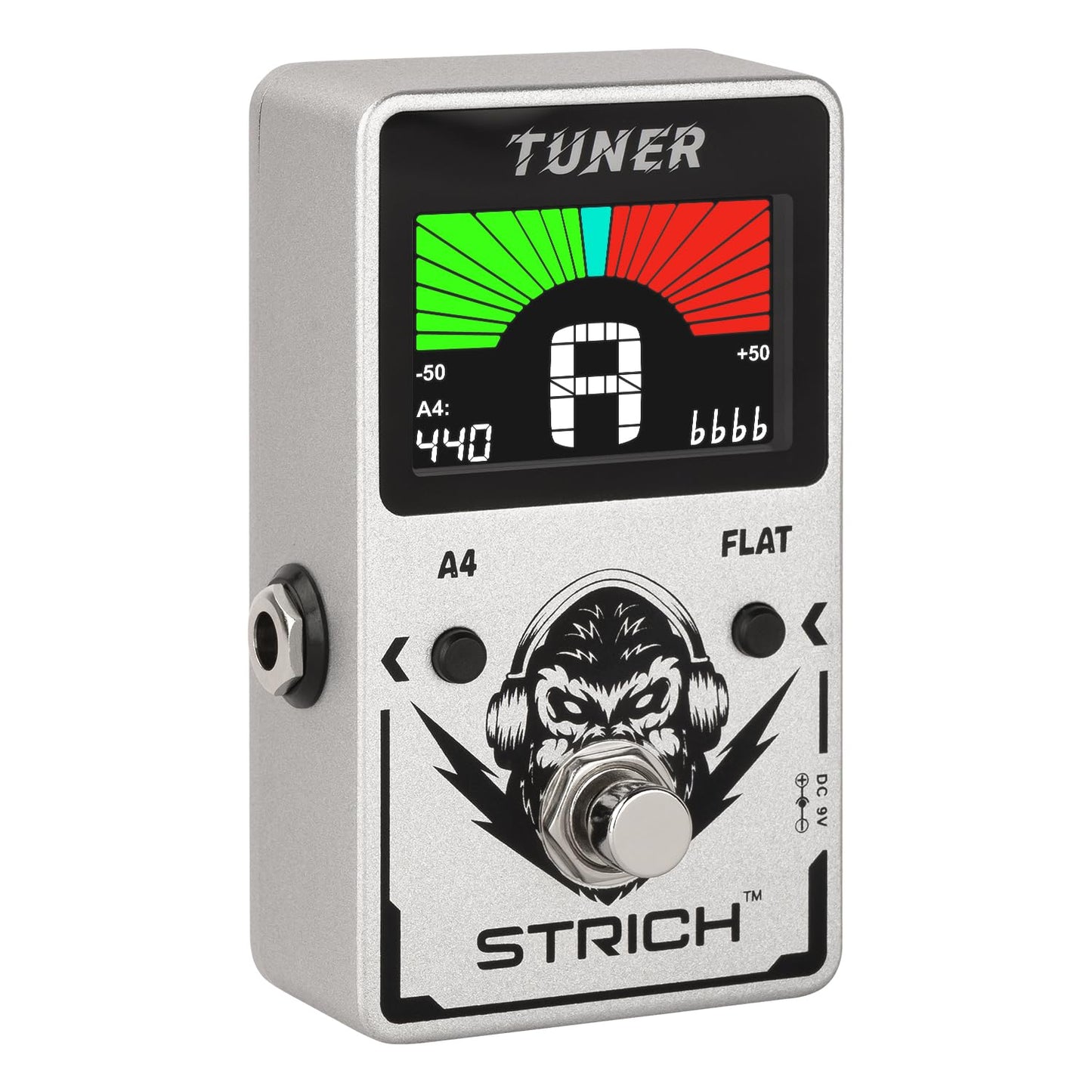 STRICH Guitar Tuner Pedal with Large Color Screen, Precision Chromatic Drop Tuning, 430-450Hz A4 for Electric Guitar, True Bypass, Silver