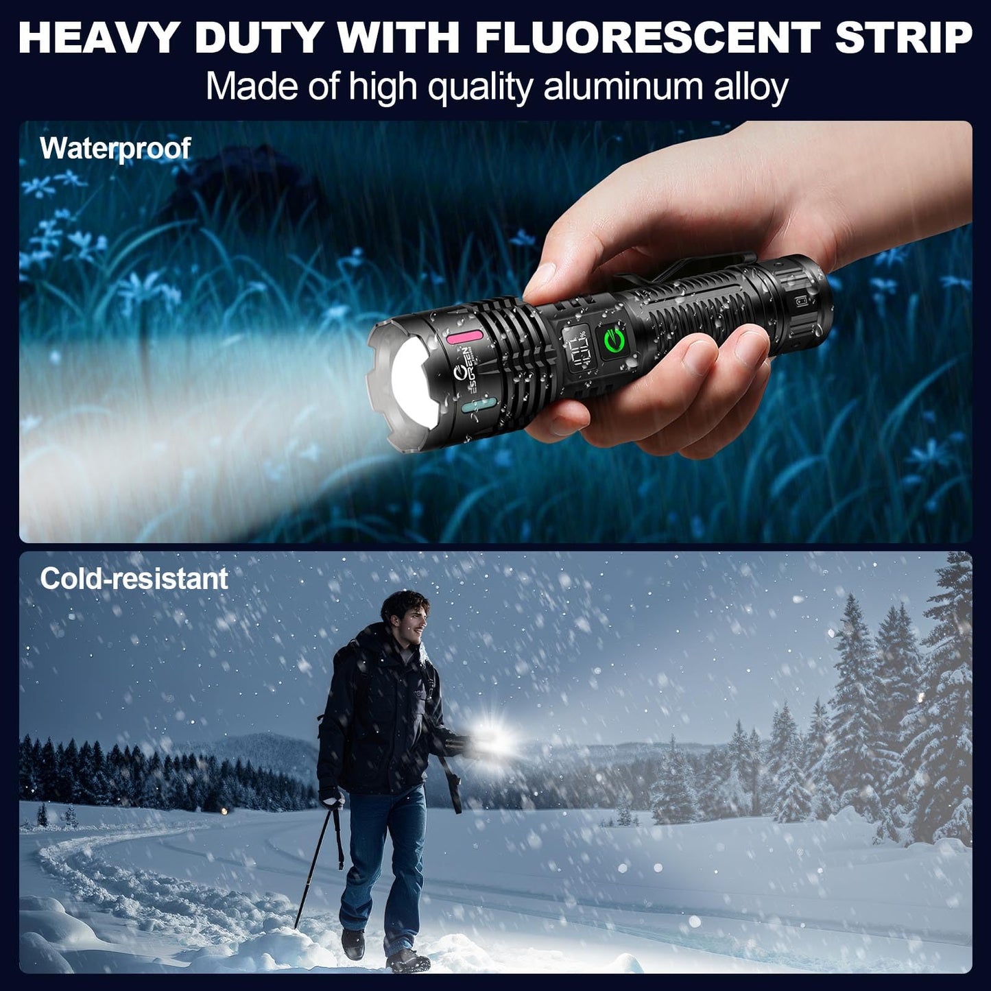 Esgreen Rechargeable Flashlights High Lumens 1,000,000, 2 Modes High/Low, Super Bright LED Flashlight USB C Long Distance 3280FT, Powerful Long Lasting 10H Strong Flash Light For Camping Hiking Travel