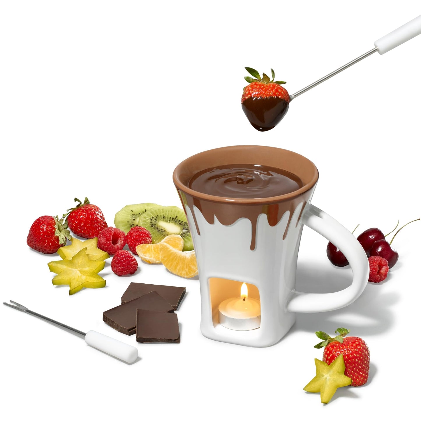 Starfrit Gourmet BISTRO Chocolate 4-pc Fondue Set - Ceramic - 2 Forks - Tealight