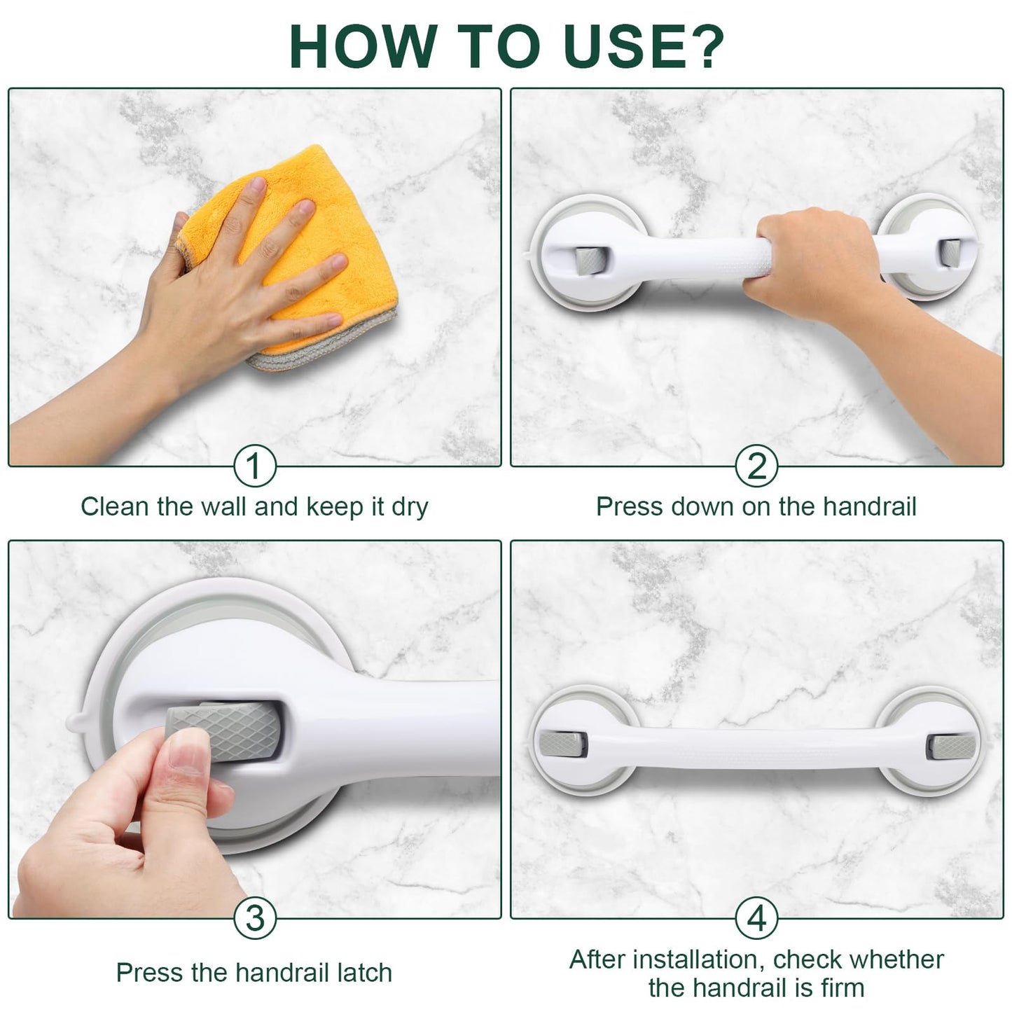 sunzone 2 Pack Suction Grab Bars, Grab Bar for Elderly,Heavy Duty Shower Handle,Bathroom Grab Bars for Seniors,Removable Shower Handrails