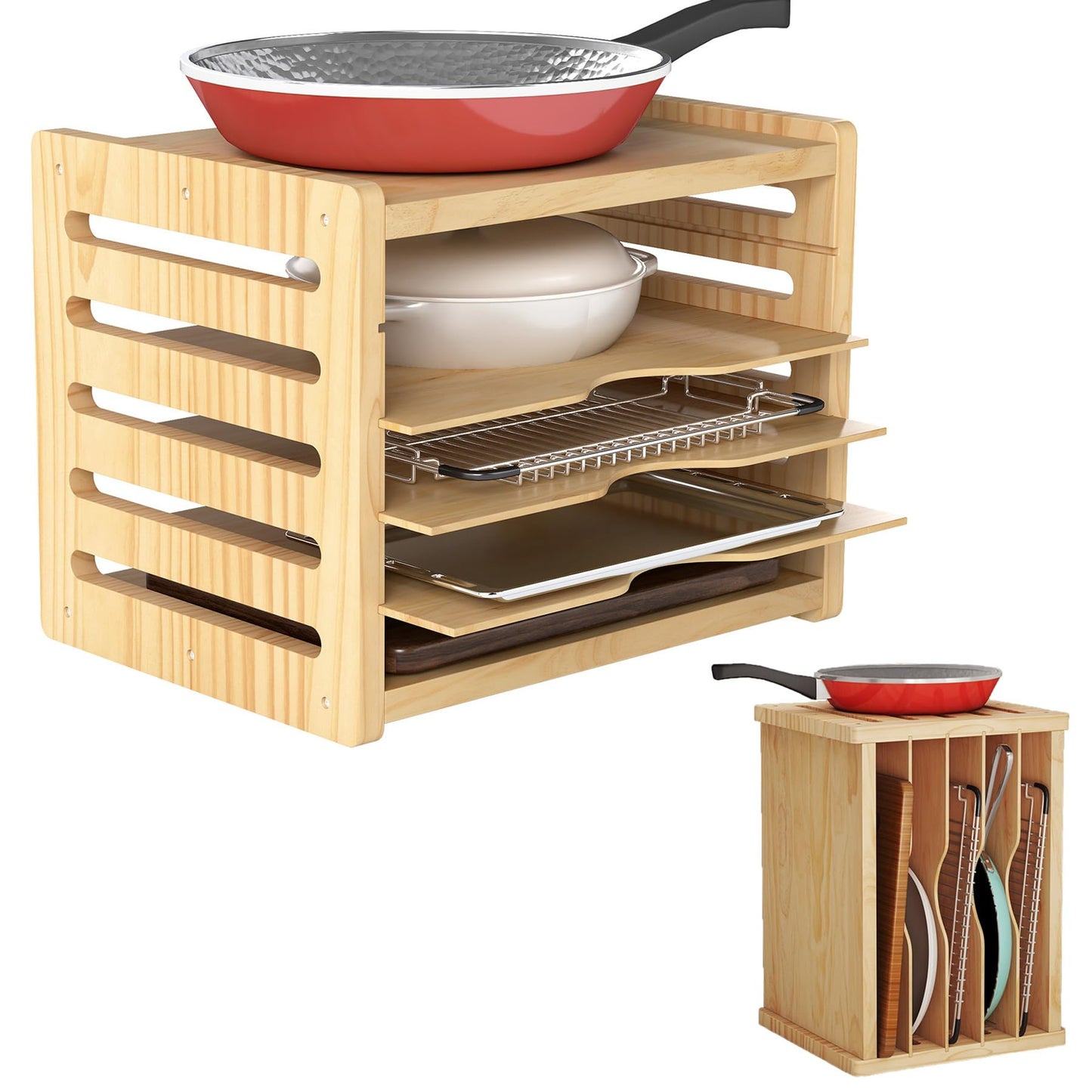 ybaymy Kitchen Cabinet Cutting Board Organizer Cookie Sheet Storage Rack Baking Pan Organizer Storage Cookware Cabinet Divided Holder with 5 Slots for Kitchen Countertop Cabinet Office