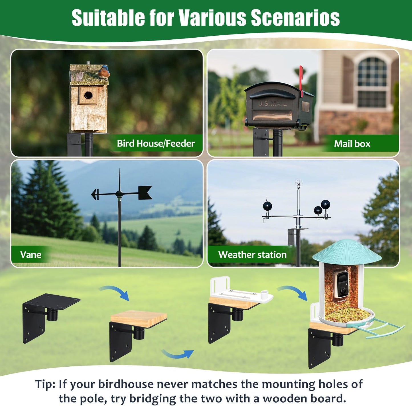 Bird Feeder Pole, 105" Squirrel Proof Feeder Stand with 5-Pronged Base, Outdoors Heavy Duty, Adjustable, Black Bird House Pole