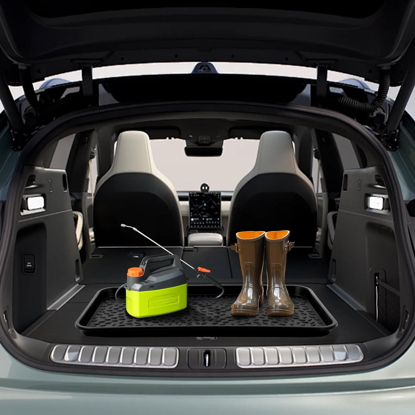 Boot Tray -2 Pack Large and Multifunctional Shoe Tray for Entryway, Stylish Boot Mat for Outdoor/Indoor Use, Durable and Easy to Clean with Boot Scraper Design, 27.95 x 15.8 x 1.2 Inches (Black)