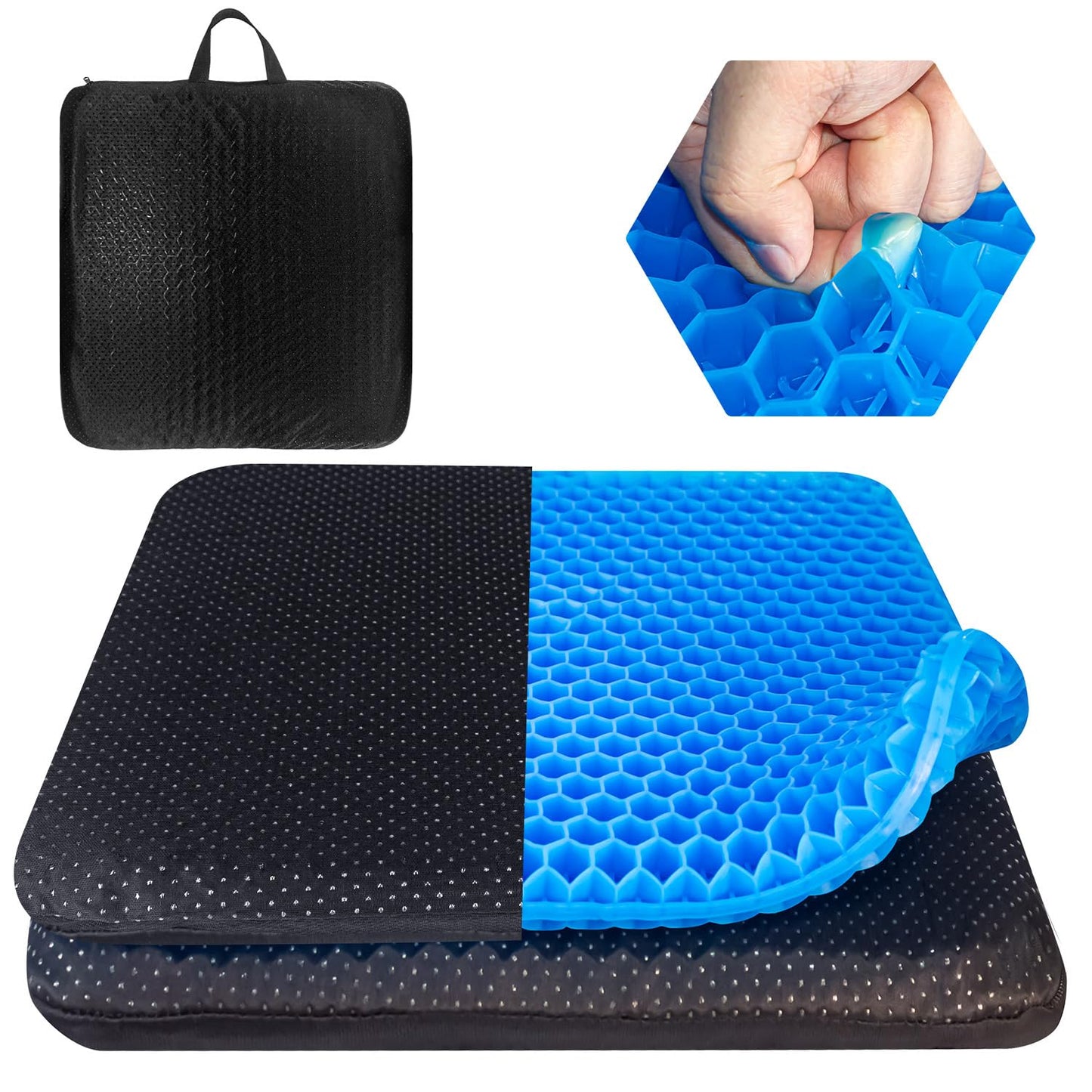 Gel Seat Cushions for Long Sitting with Handle,Seat Pads for Back Sciatica Tailbone Pain Pressure Relief with Non-Slip Cover,Chair Pads for Car Seat Driver,Office Desk,Wheelchair -Blue- 45 x 45cm