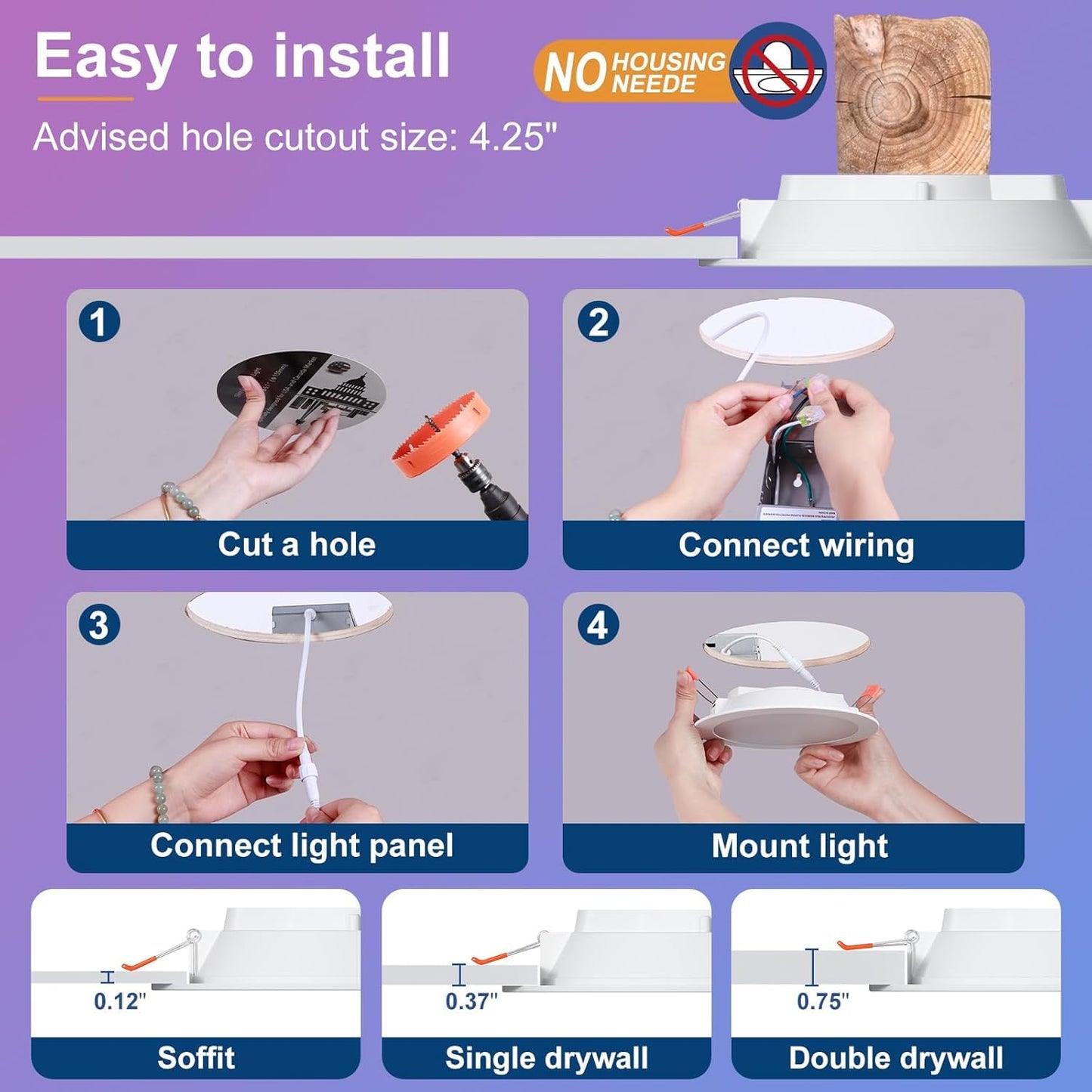 Smart Recessed Pot Lights LED 4 Inch, Bluetooth RGBCW Color Changing Recessed Lighting, Compatible with Alexa, 2700k-6000k Dimmable 1080LM Canless Downlight with Junction Box for Bedroom,Party,6 Pack