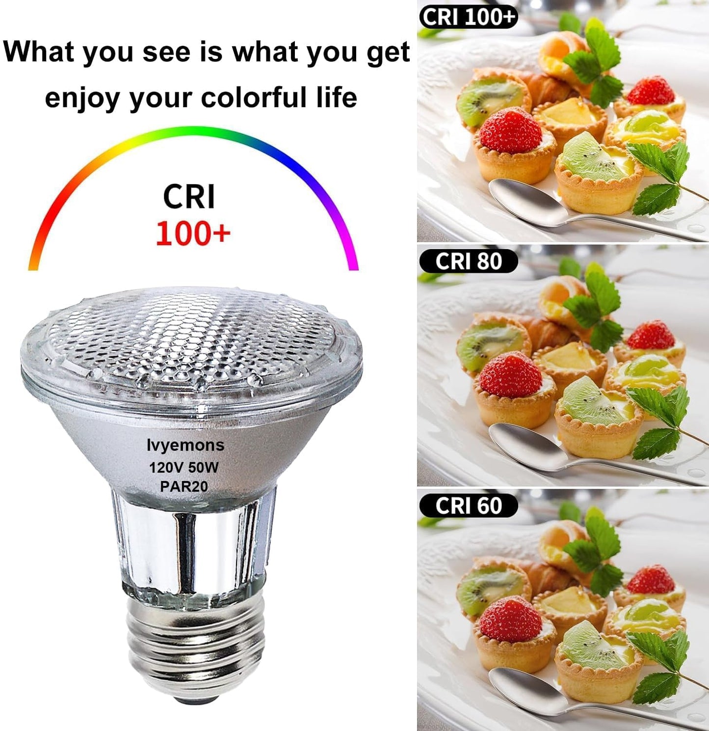 Ivyemons PAR20 50W Halogen Bulb - 9 Pack 120V 50W PAR20 Flood Light Bulbs with E26 Base, PAR20 Dimmable 2800K Warm White, Long Lasting PAR20 Bulb for Track Lighting & Hood Range Light Bulbs