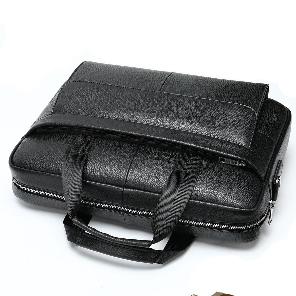 Leather Briefcase Laptop Bag Messenger Shoulder Work Bag Crossbody Handbag for Business Travelling Christmas for Men (CFC-Black)