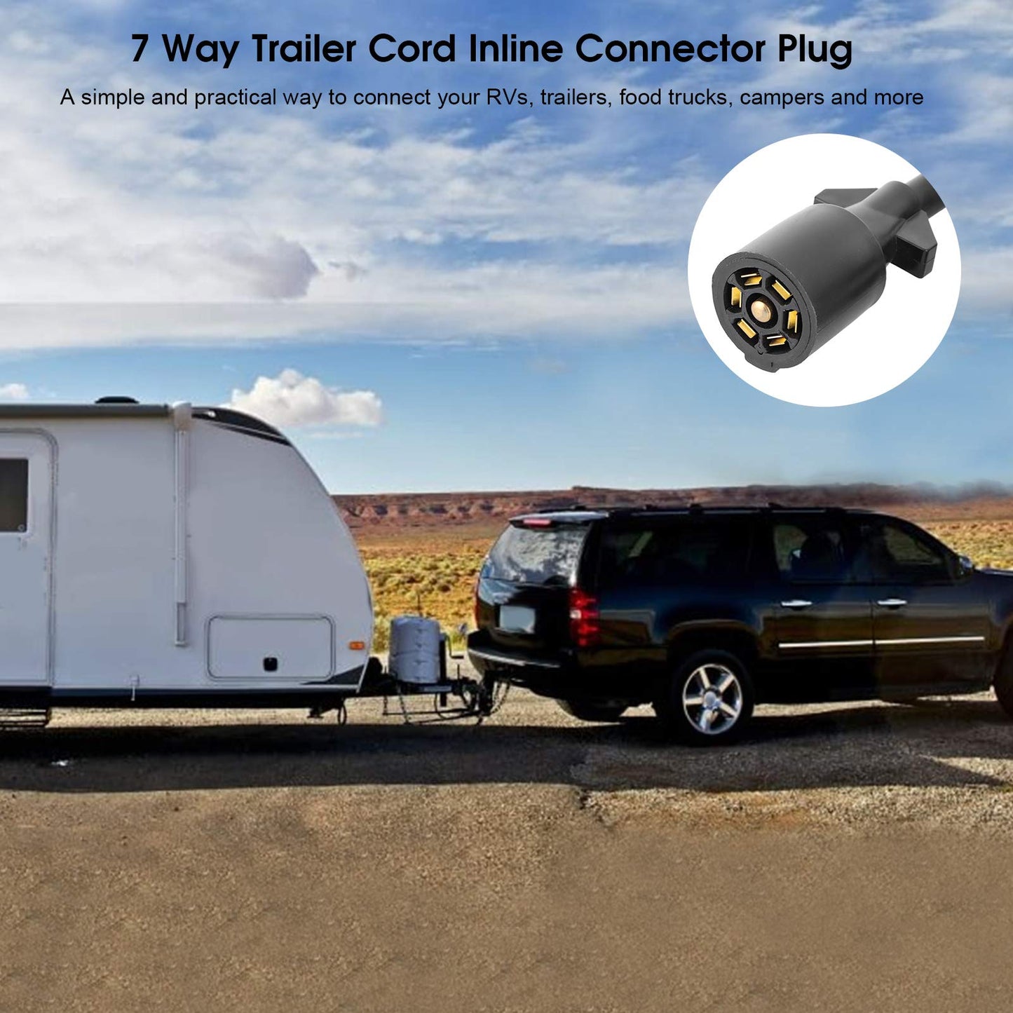 Trailer Extension Cord, 7 Way 3.5ft Double Prong Male Plug Trailer Wiring Connector RV Connecting Line