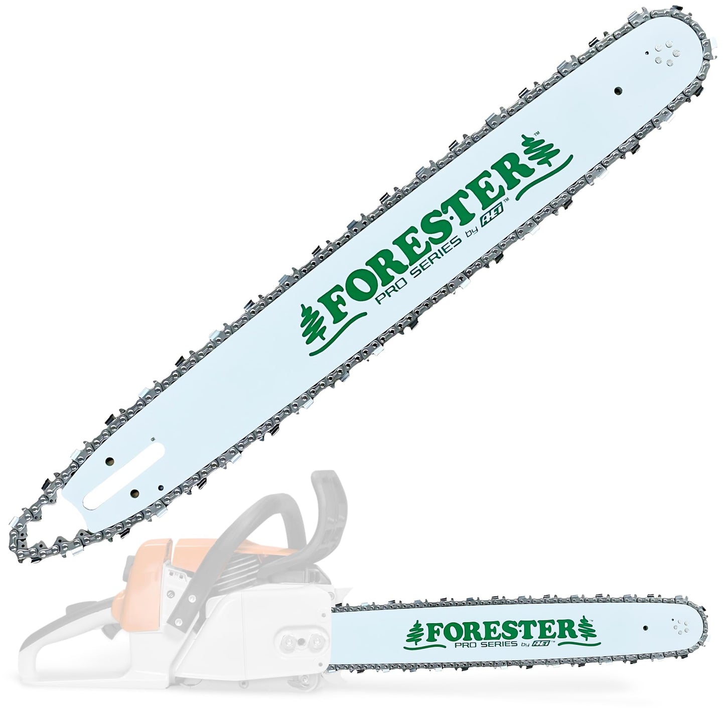 FORESTER 20" Replacement Chainsaw Bar & Chain Combo - 20in Length, 3/8” Pitch, .050 Gauge, D025 Mount, 72 Drive Link - Replacement Chain Saw Parts Kit for Stihl