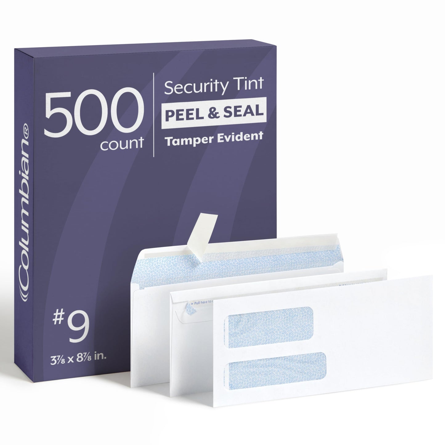 Columbian Envelopes, #9 Double Window Security, 500 Per Box, SimplySafe Tamper Evident, Pull Strip, Peel and Seal, White, 3-7/8" x 8-7/8" for Invoices and Statements