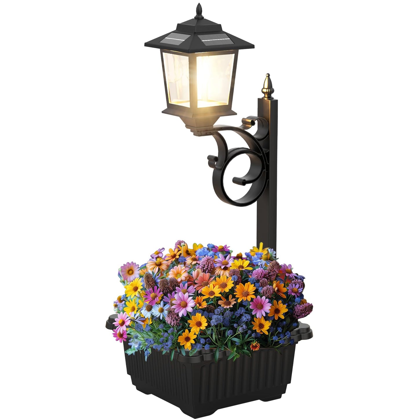 2 in 1 Solar Lamp Post Light with Planter, Waterproof Solar Planter Lights, Wall Mount or Freestanding Solar Lamp Post Llght, Decorative Outdoor Planters for Garden Patio, Front Porch