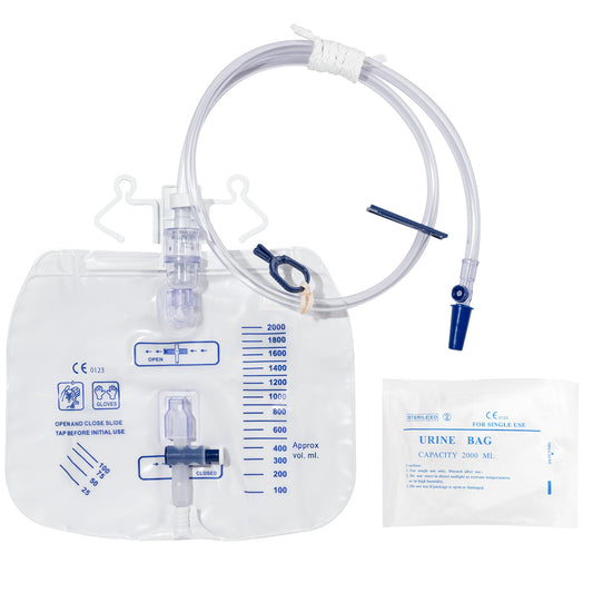 BeHerk 2000mL Catheter Bags for Men and Women 10 Pack Professional Urinary Drainage Bags with Enhanced Anti-Reflux Drip Chamber, 48” Thickened Drainage Tube, Adjustable Clips & Hanging Hook