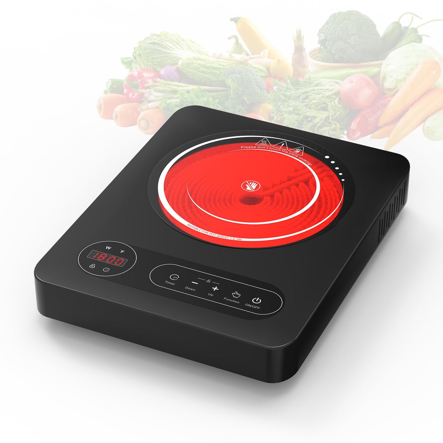 VBGK Single Burner Electric Cooktop,110V 1800W Electric Stove Top with LED Touch Control, 10 Power Levels, 4 hTimer, Safety Lock,Portable single burner cooktop